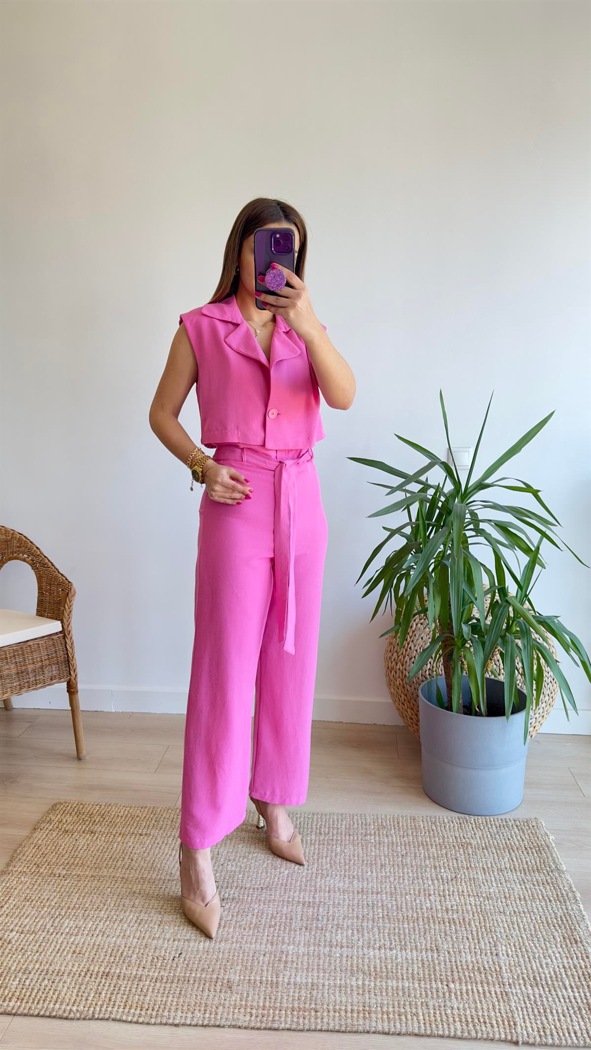 Moylo Keten Tasarım Pembe Tulum
