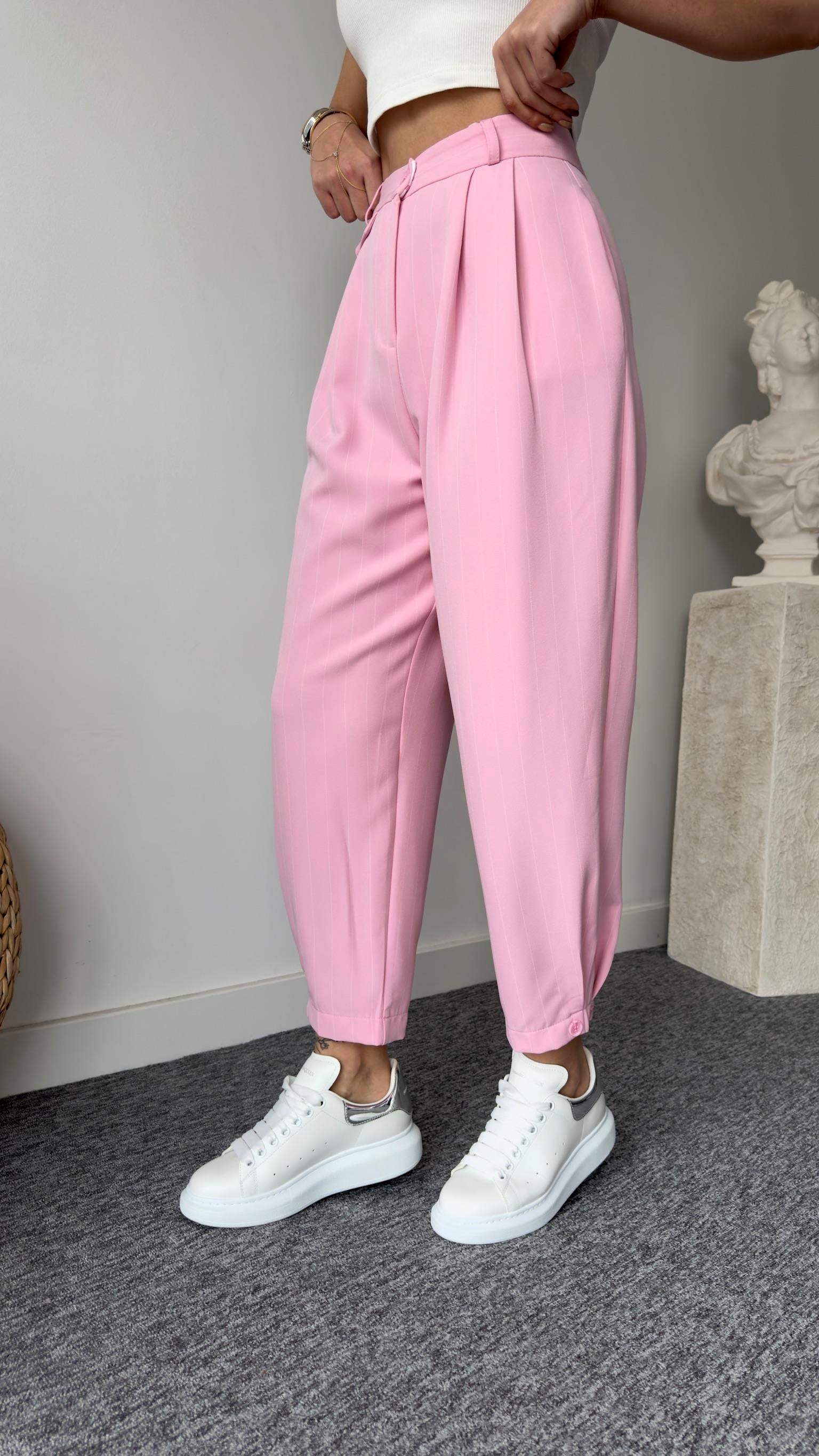 Cio Çizgili Pembe Balon Pantolon