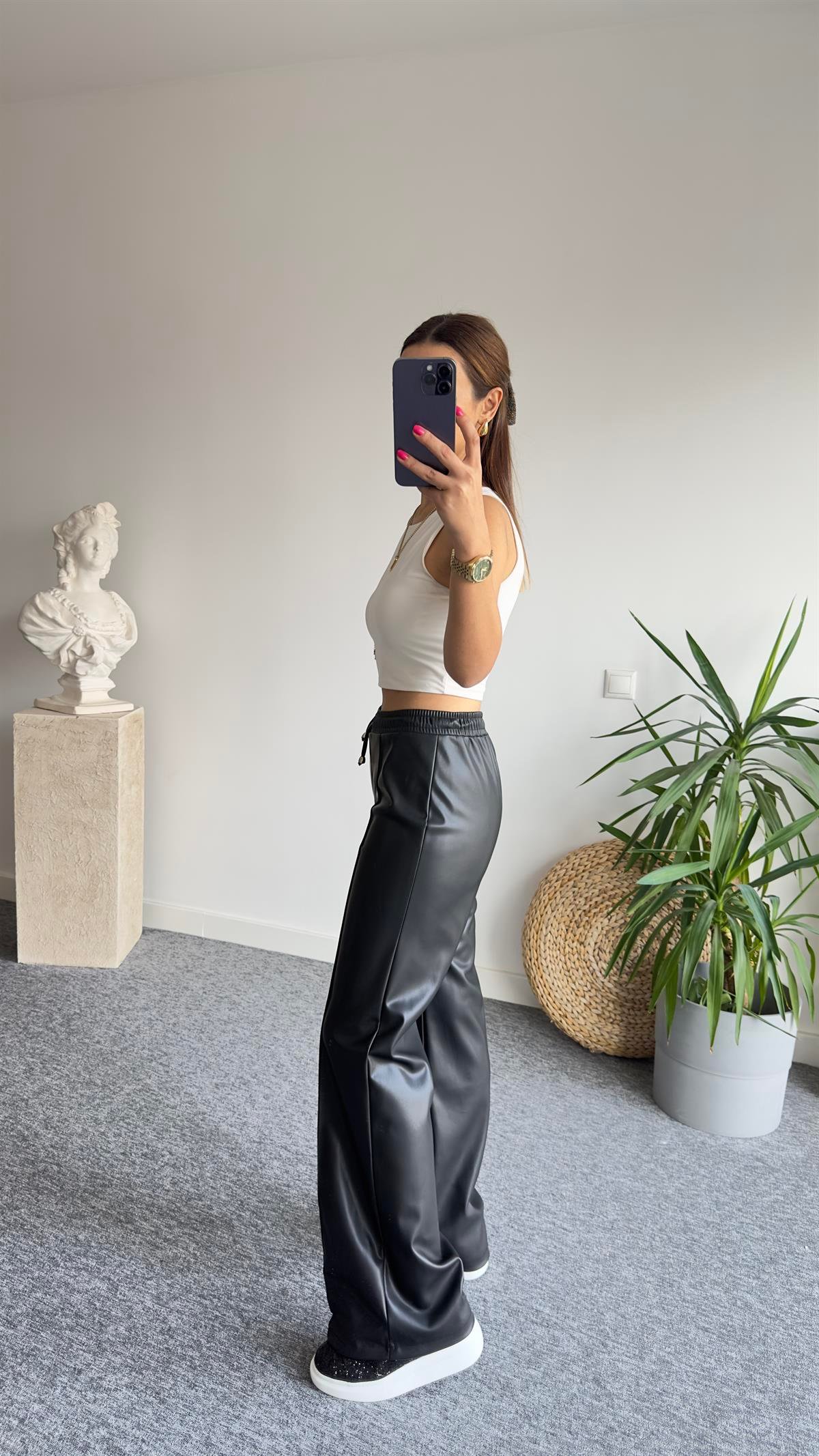 Dikiş Detay Zra Model Siyah Deri Pantolon