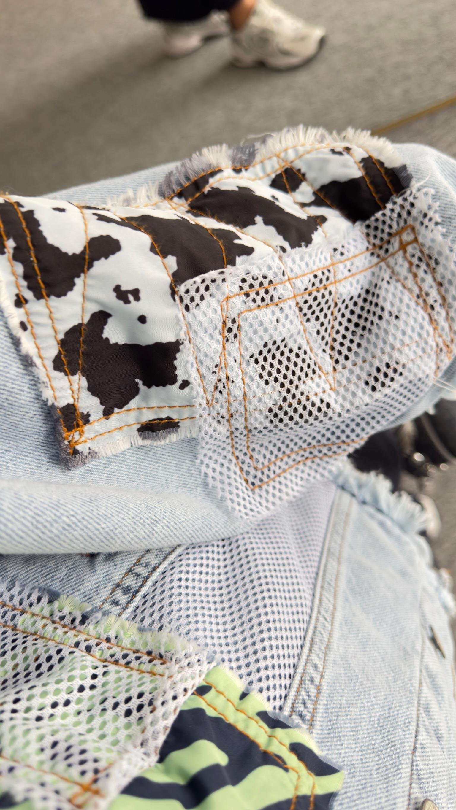 Fileli Patchwork Tasarım Jean Ceket