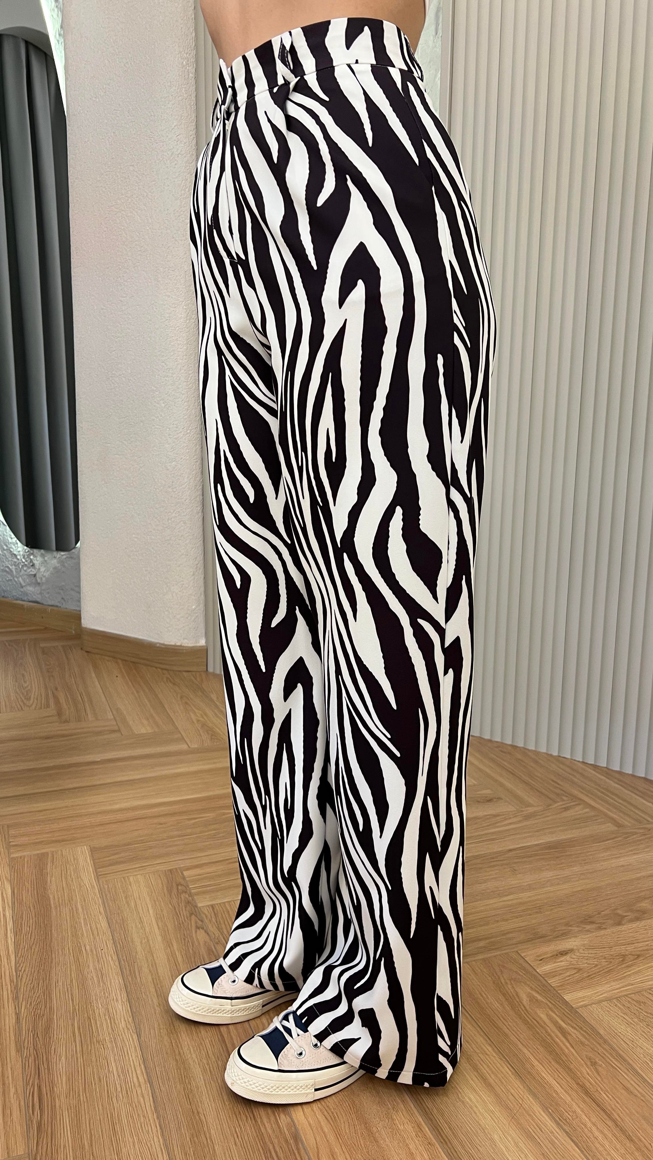 Lares Zebra Desenli Yüksek Bel Pantolon