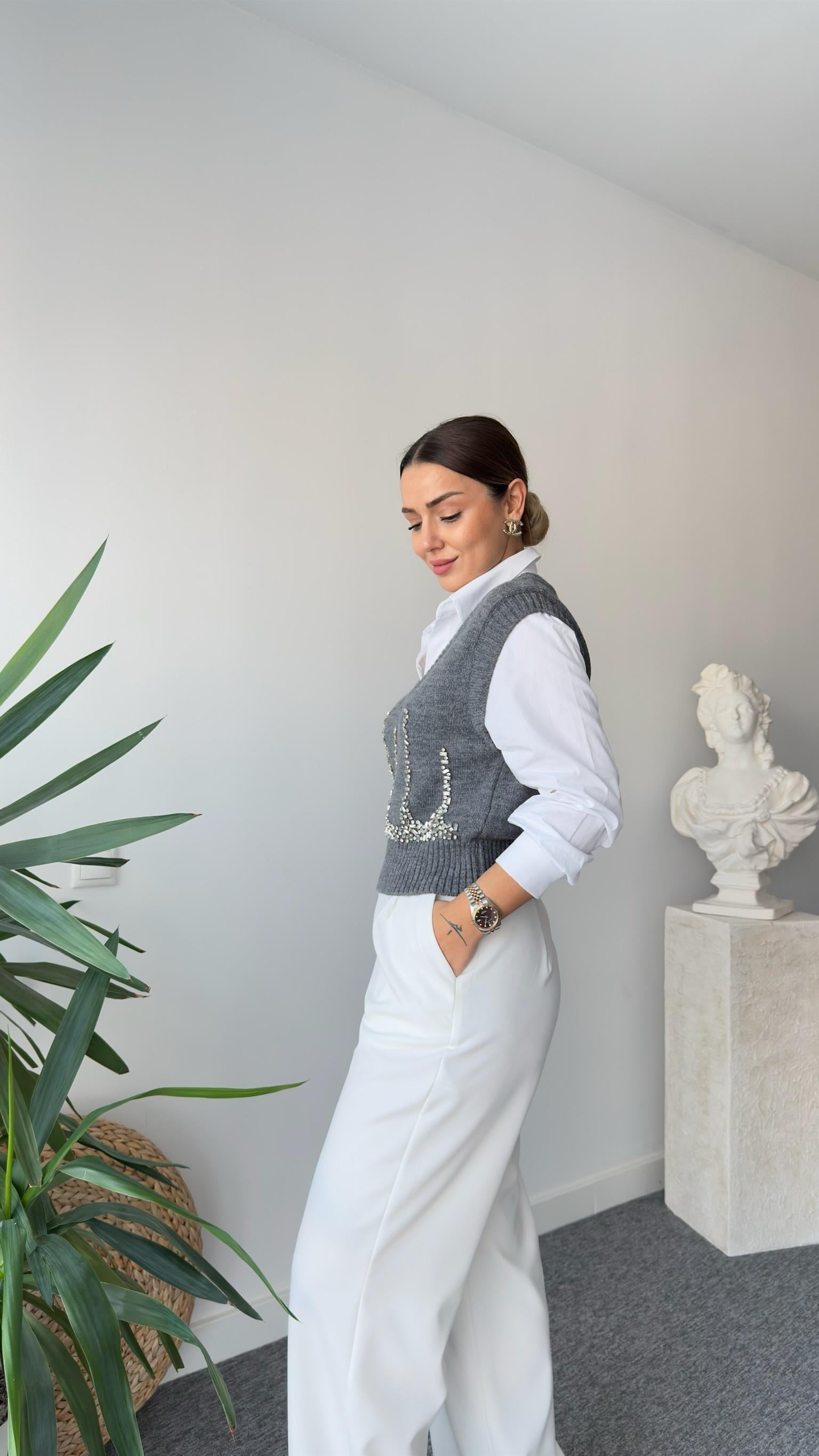 İpkyl Model Taşlı Süveter Detay Gömlek