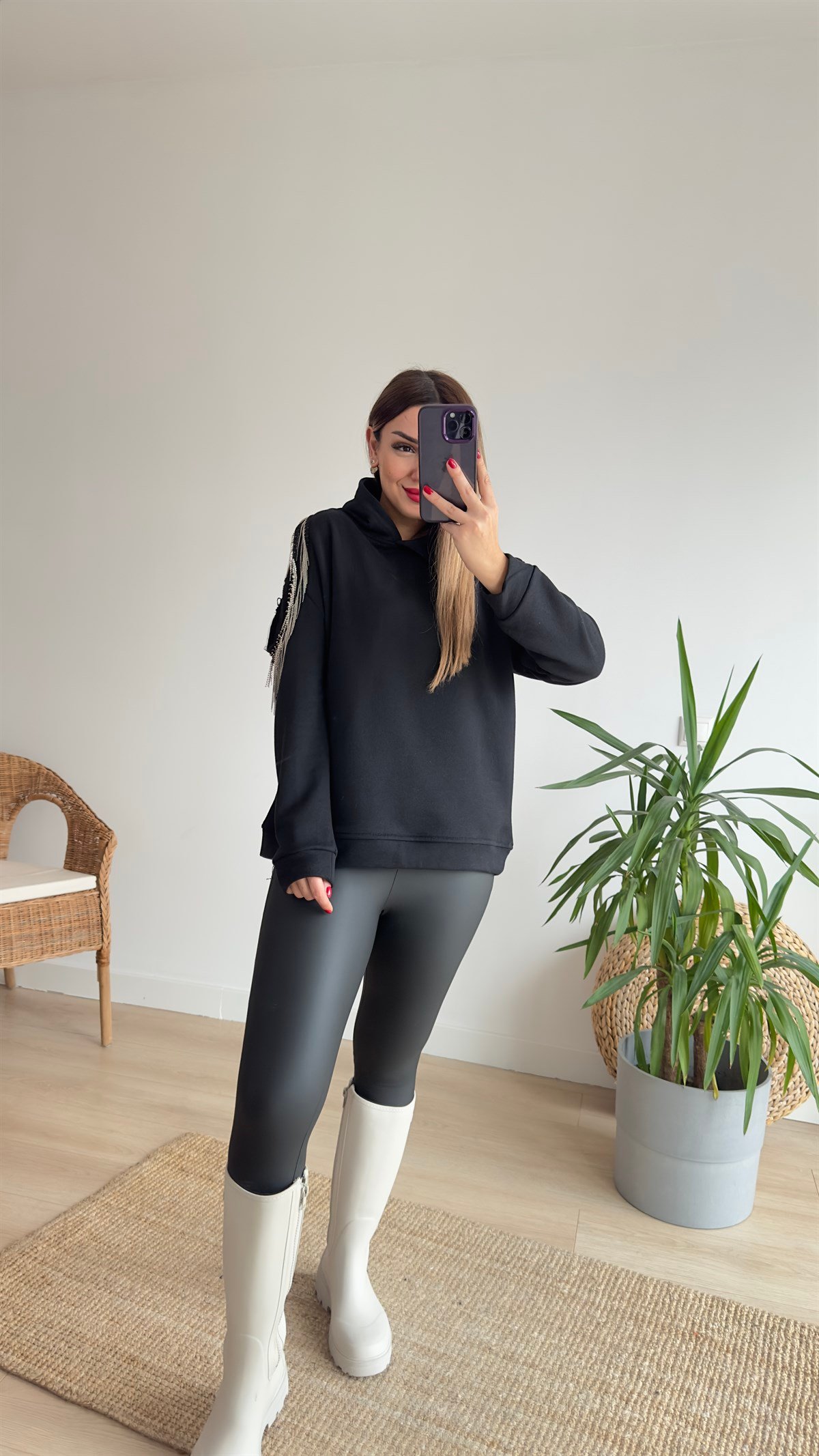Tek Omuz Pencere Ve Zincir Detay Tasarım Sweat