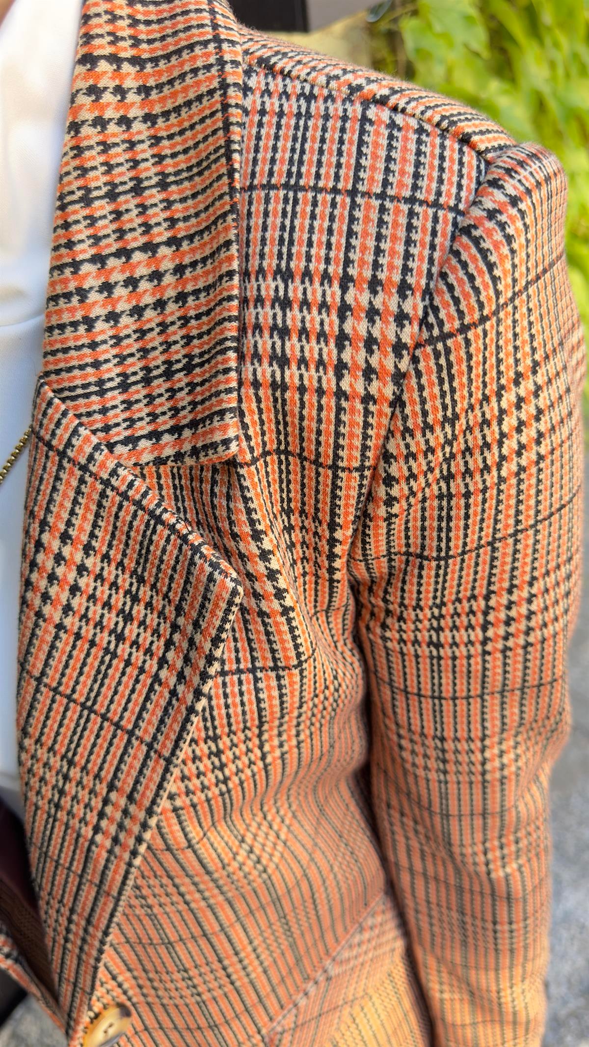 Tek Düğme Kahve Ekose Blazer Ceket