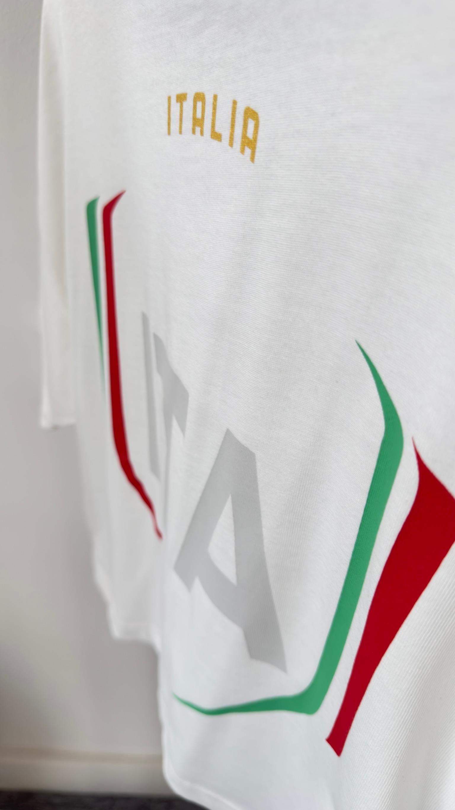 Italıa Baskı Mavi Ribanalı Beyaz Tshirt