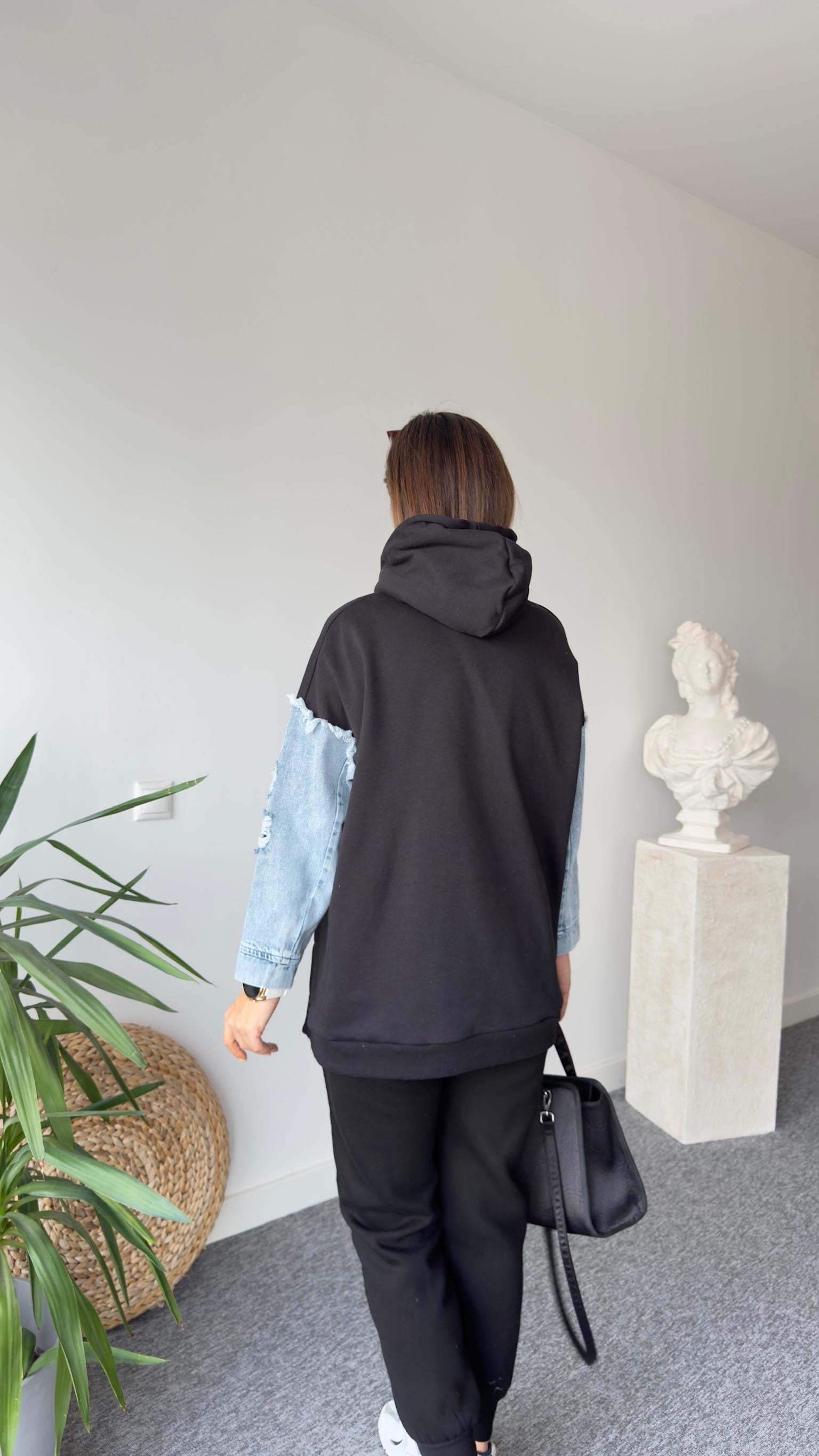 Piem Kot Detay Siyah Sweatshirt