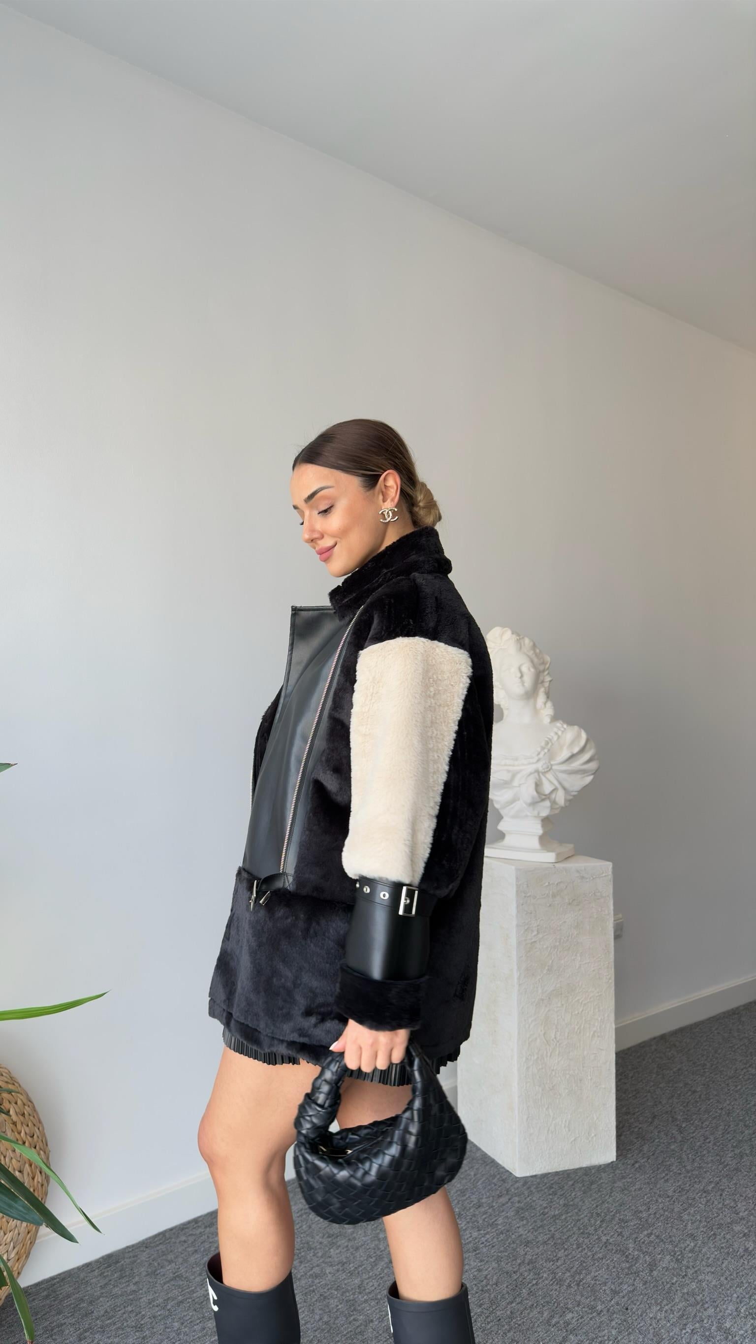 Cherva Tws Model Deri Detaylı Tasarım Peluş Mont