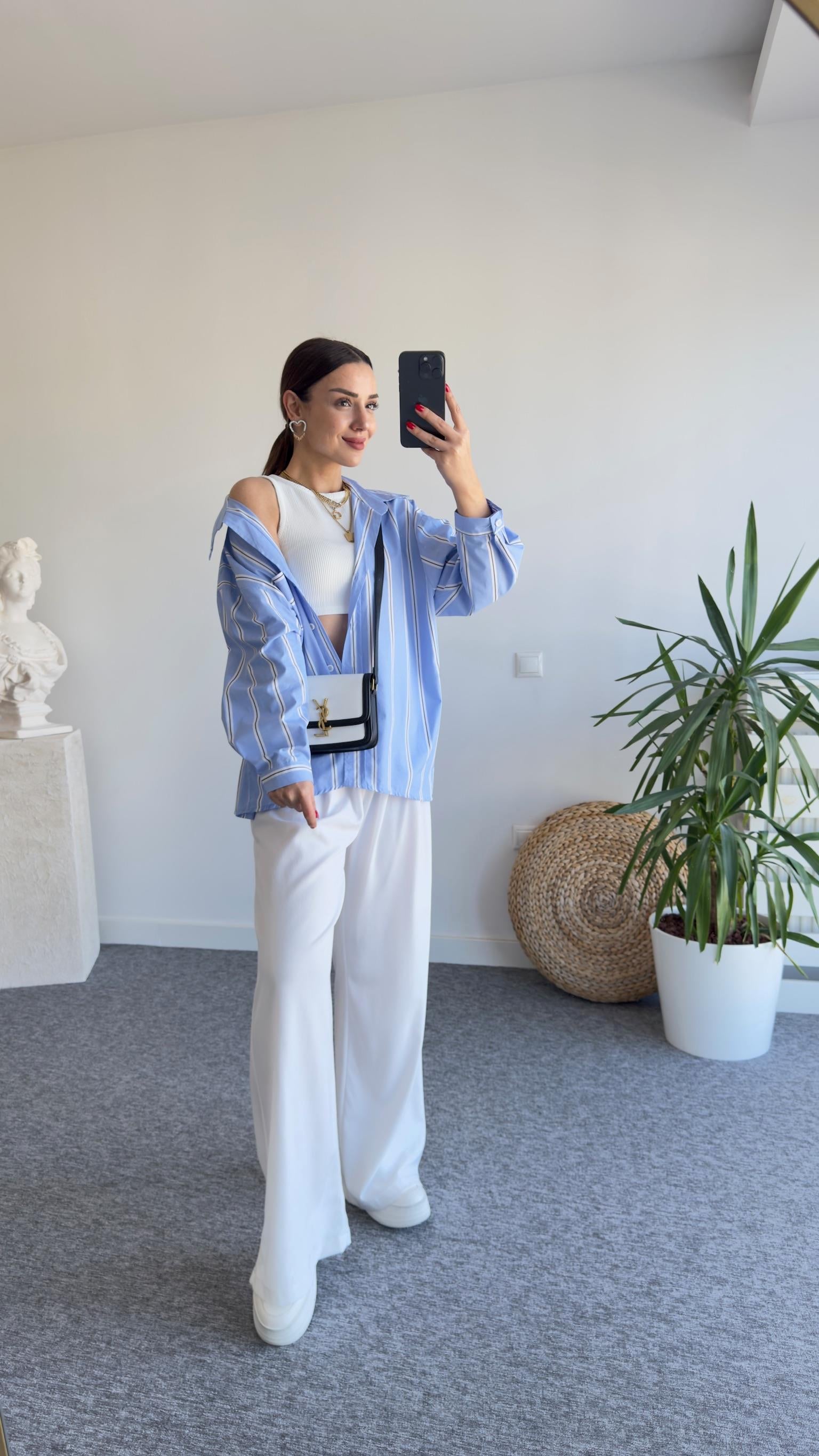 Zra Model Çizgili Mavi Gömlek