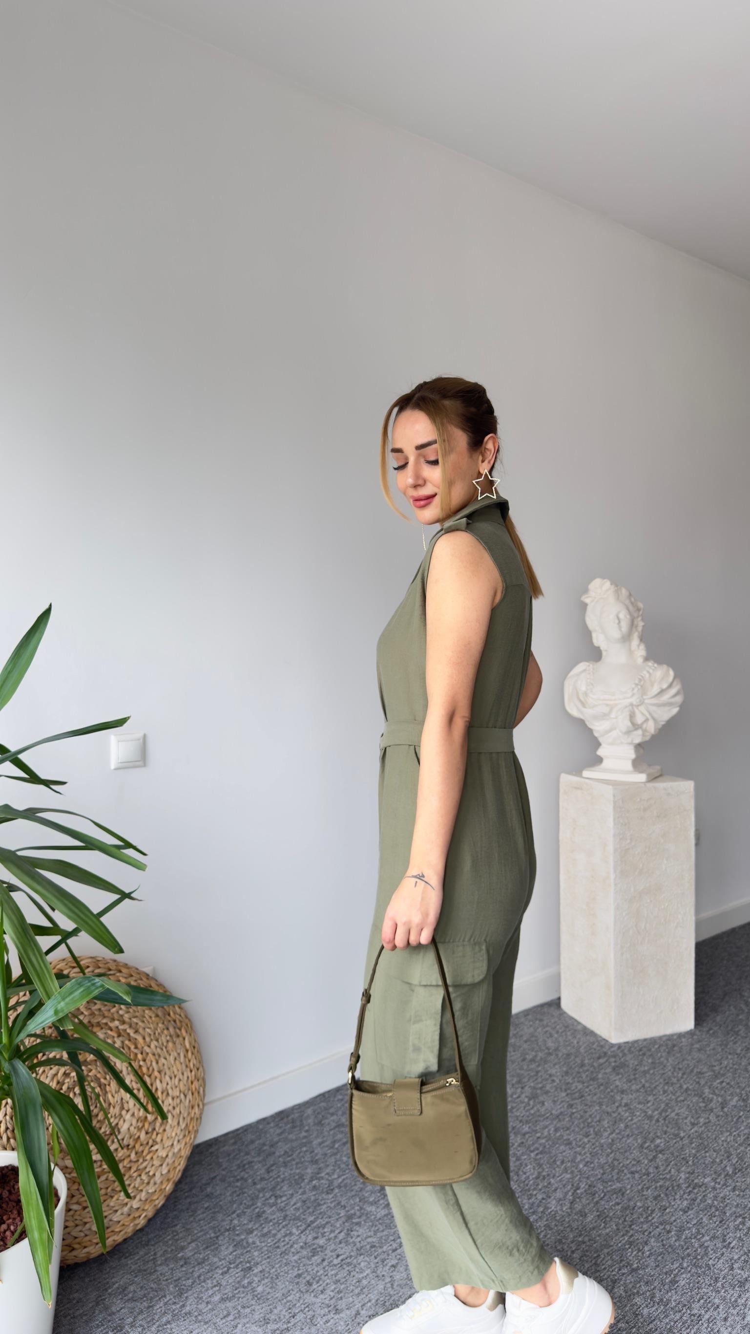Kargo Cep Kuşaklı Haki Tulum