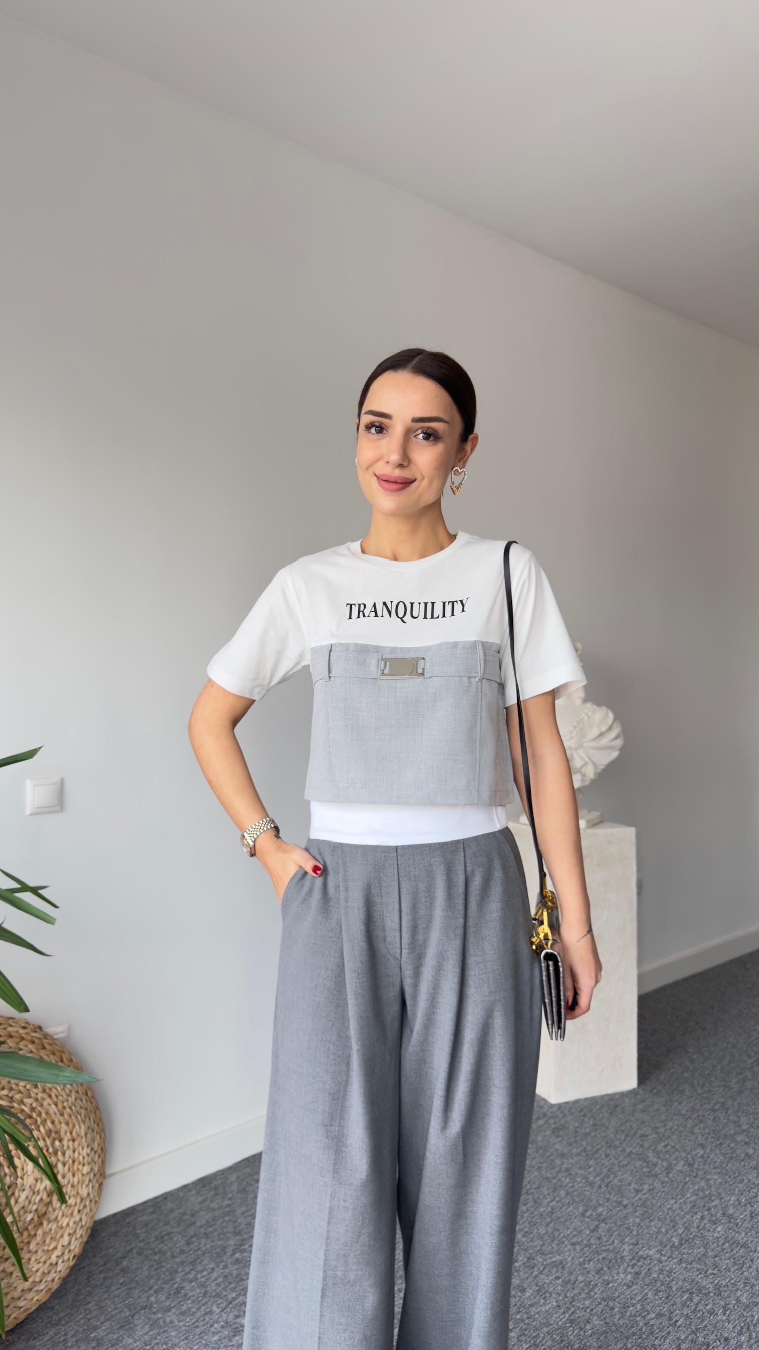 Tranquılıty Baskı Gri Tshirt