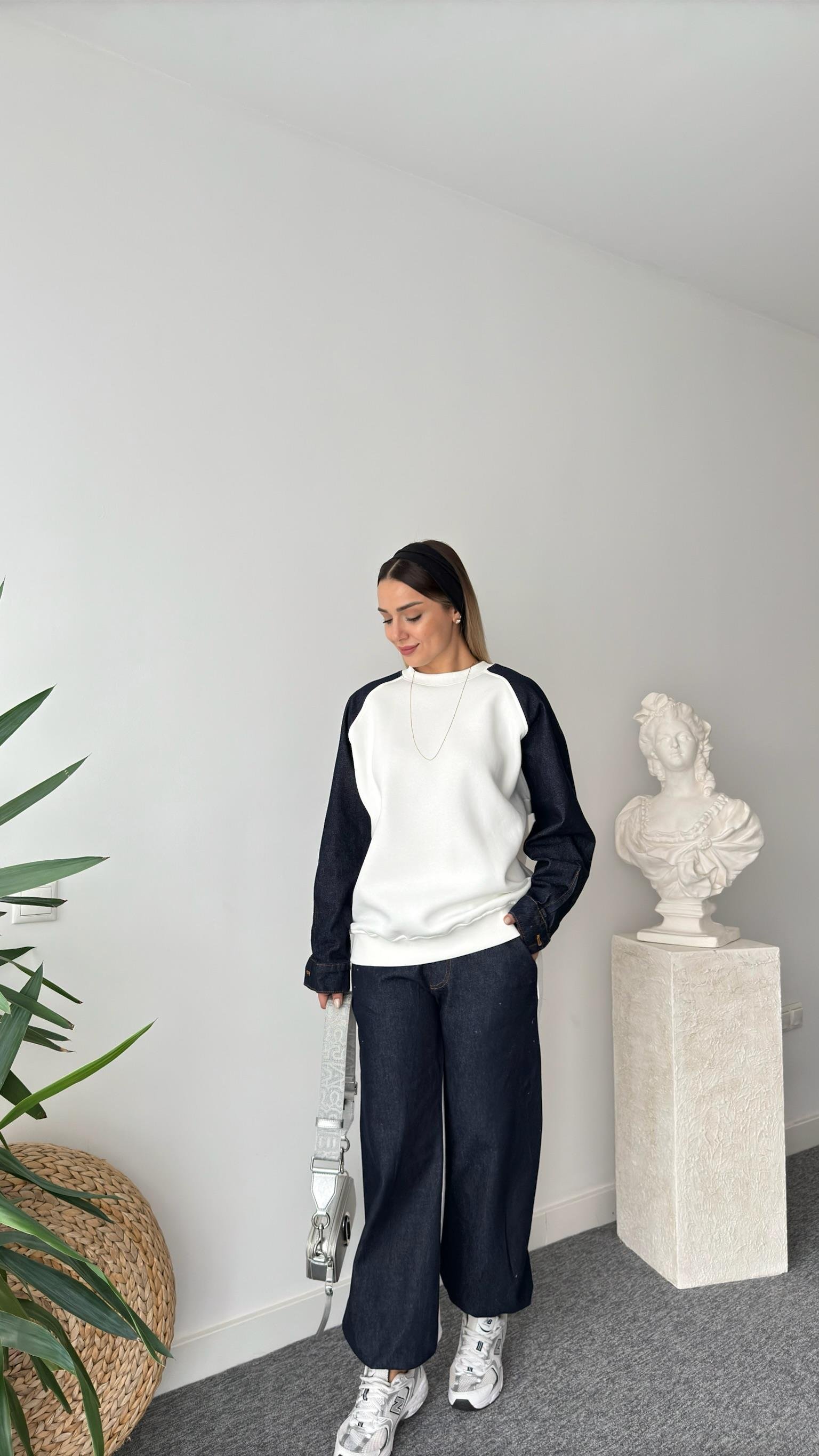 Borges Kot Garnili Beyaz Sweat Pantolon Takım