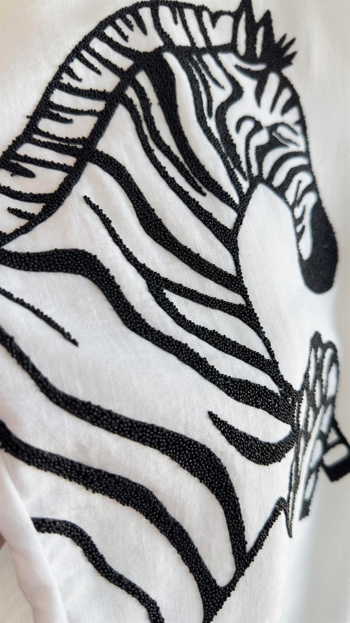 Zebra İşlemeli Keten Gömlek