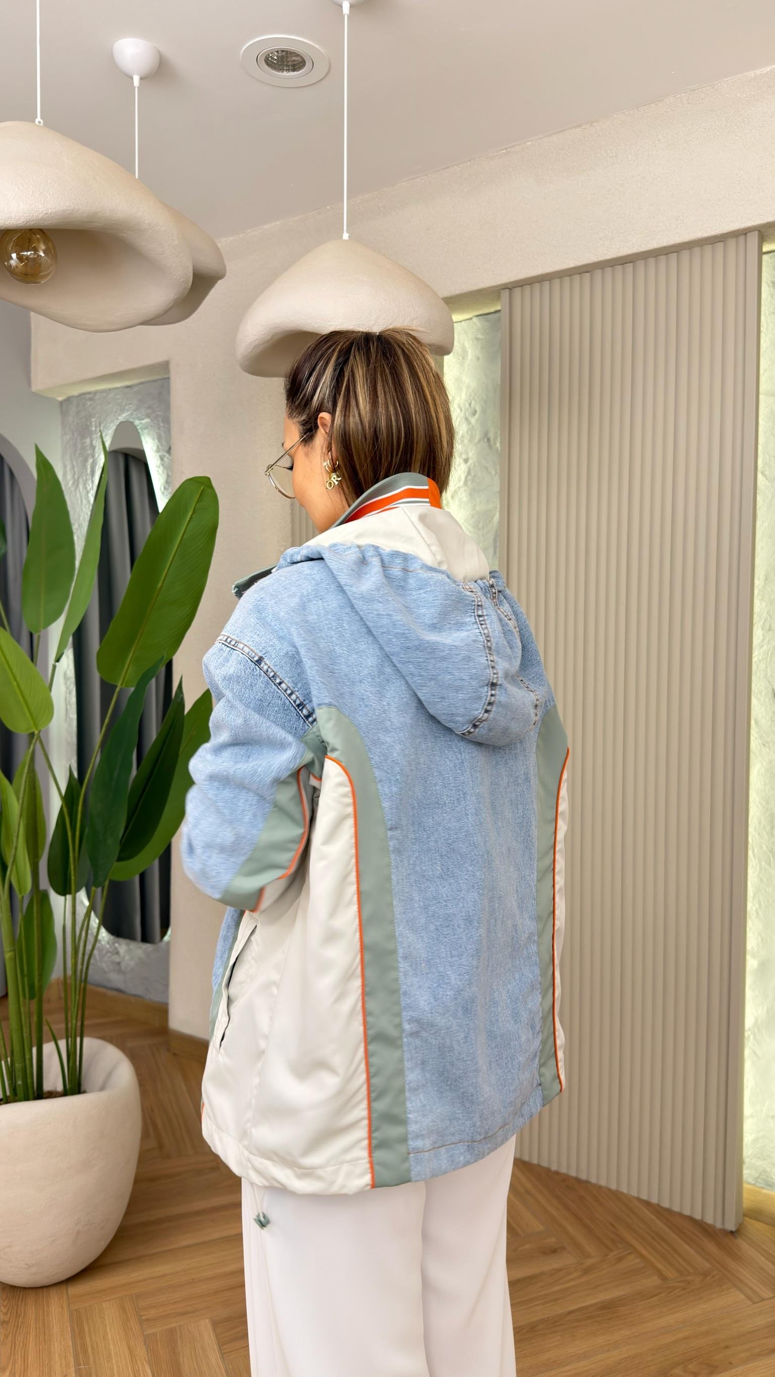 Ribana Yaka Denim Mix Tasarım Ceket