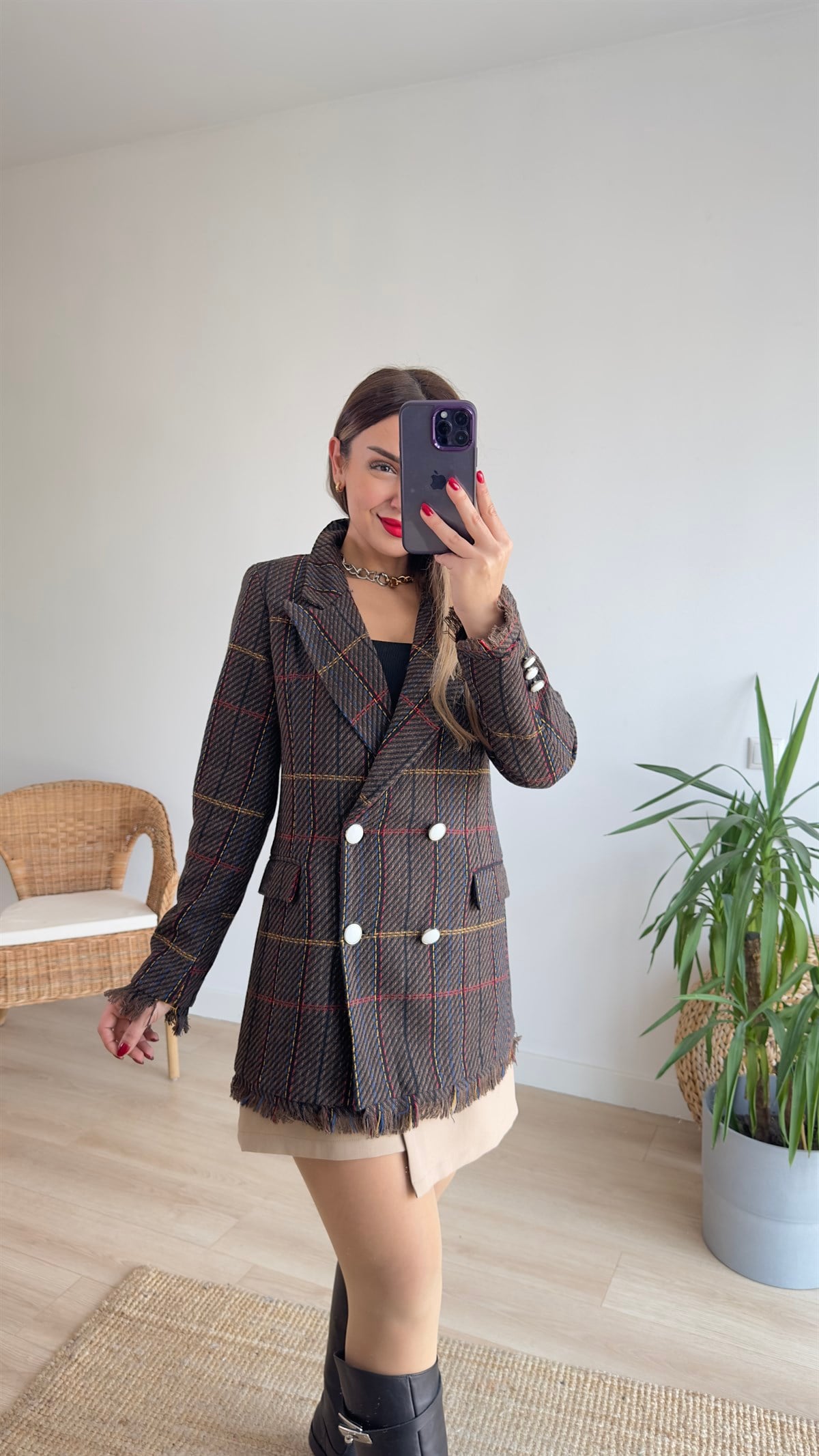 Püsküllü Kahve Blazer Ceket