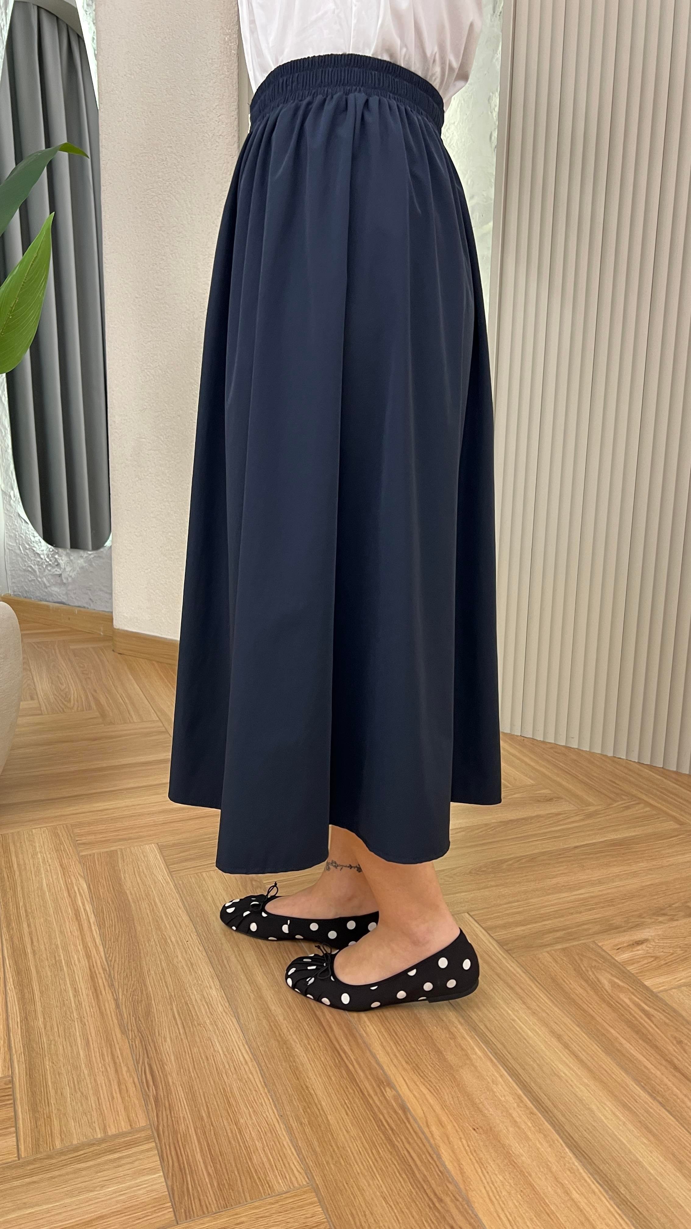 Lacivert Quqa Fermuarlı Muadil Etek