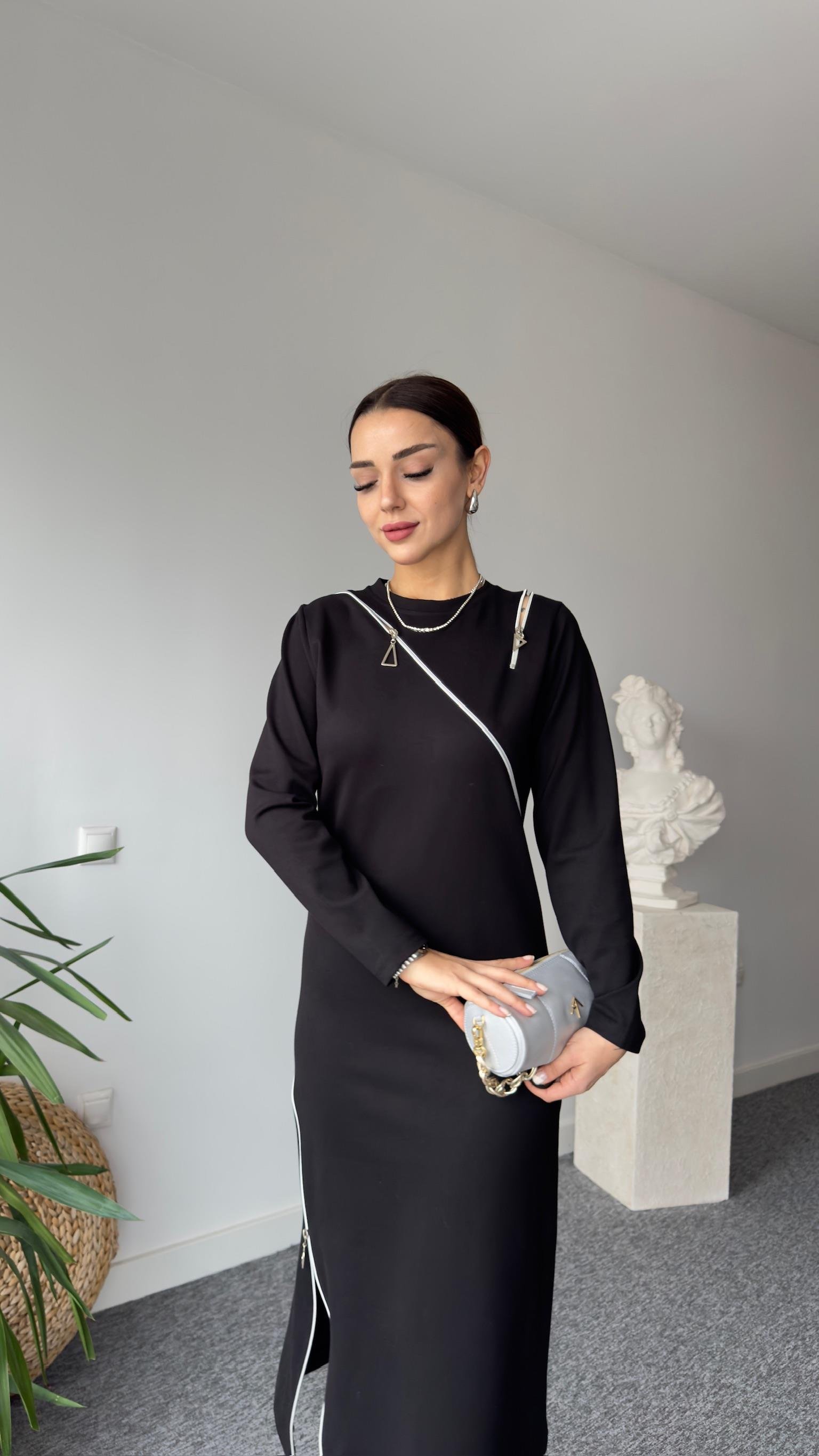 Fermuar Detaylı Çelik Örme Elbise