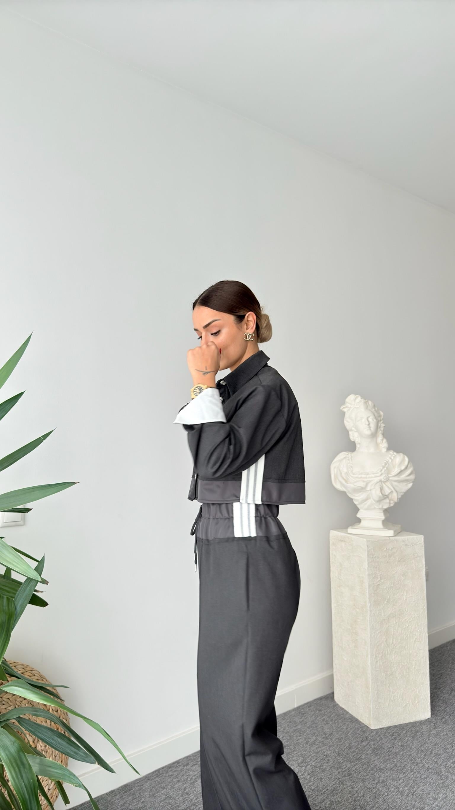 Antrasit Yanı Şerit Detaylı Gömlek