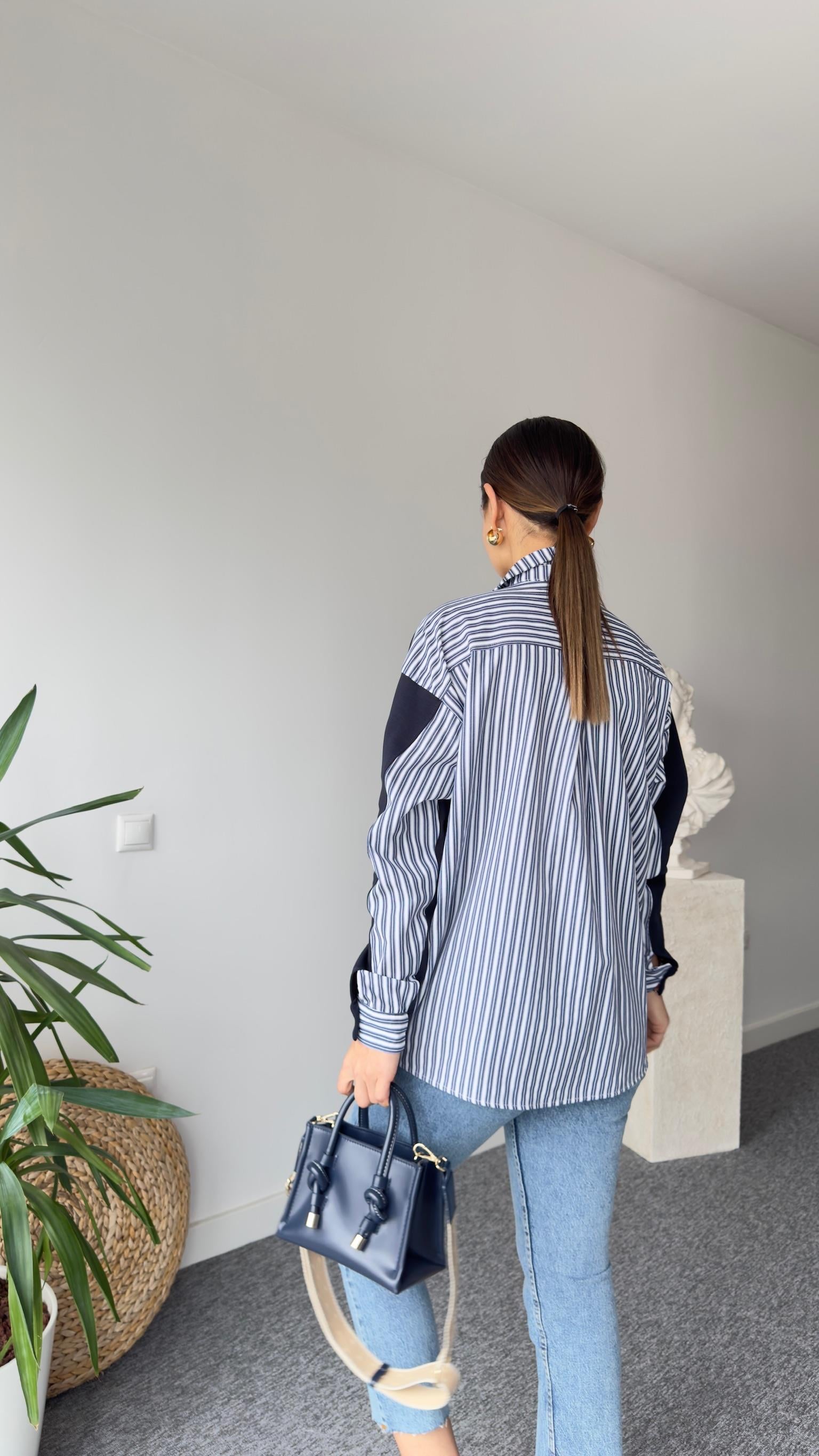 Lacivert Poplin Gömlek Detaylı Sweat Hırka