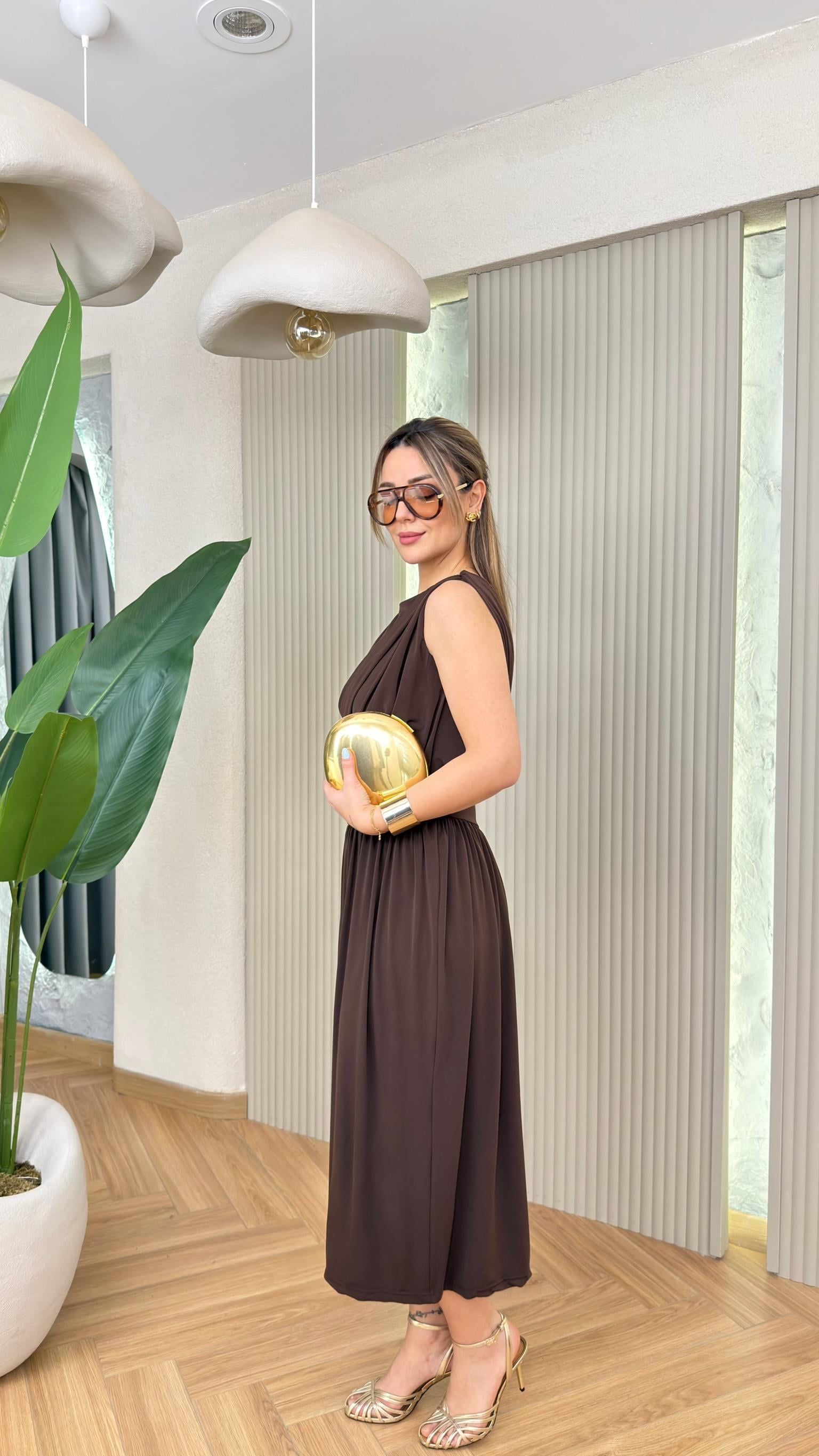 Kahve Tarcia Bel Detaylı Zra Model Elbise 