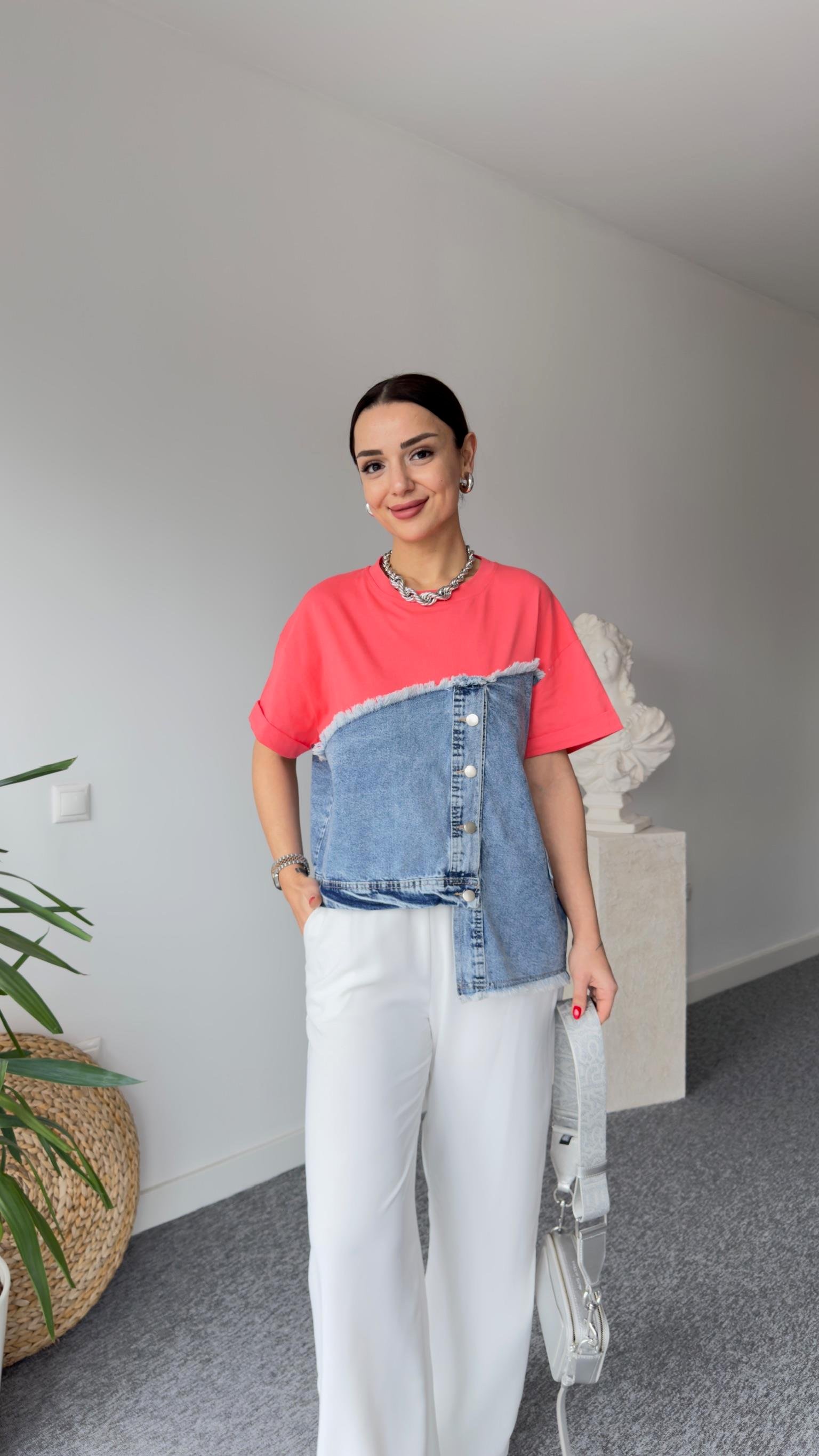 Asimetrik Kot Detaylı Turuncu Tshirt