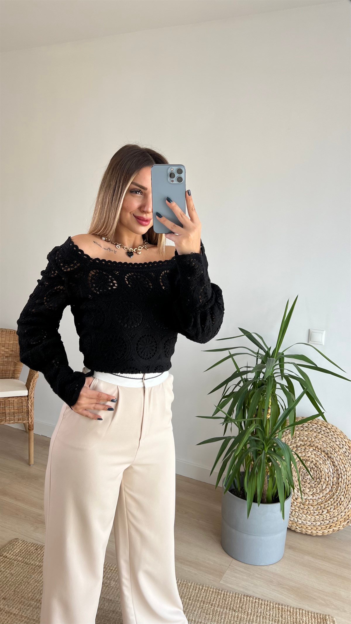 Tasarım Siyah Fisto Bluz 