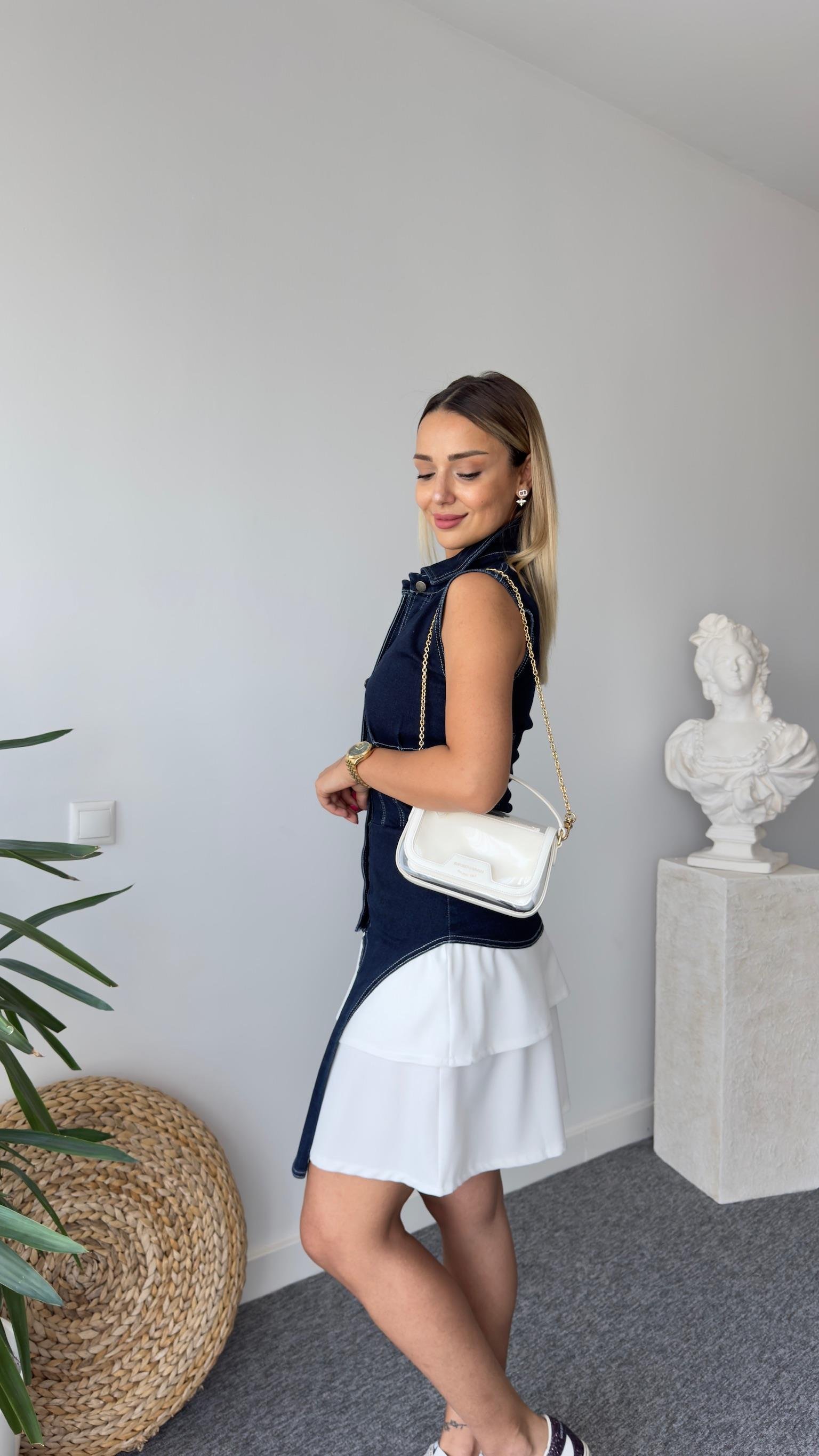 Korse Detaylı Likralı Crop Etekli Takım