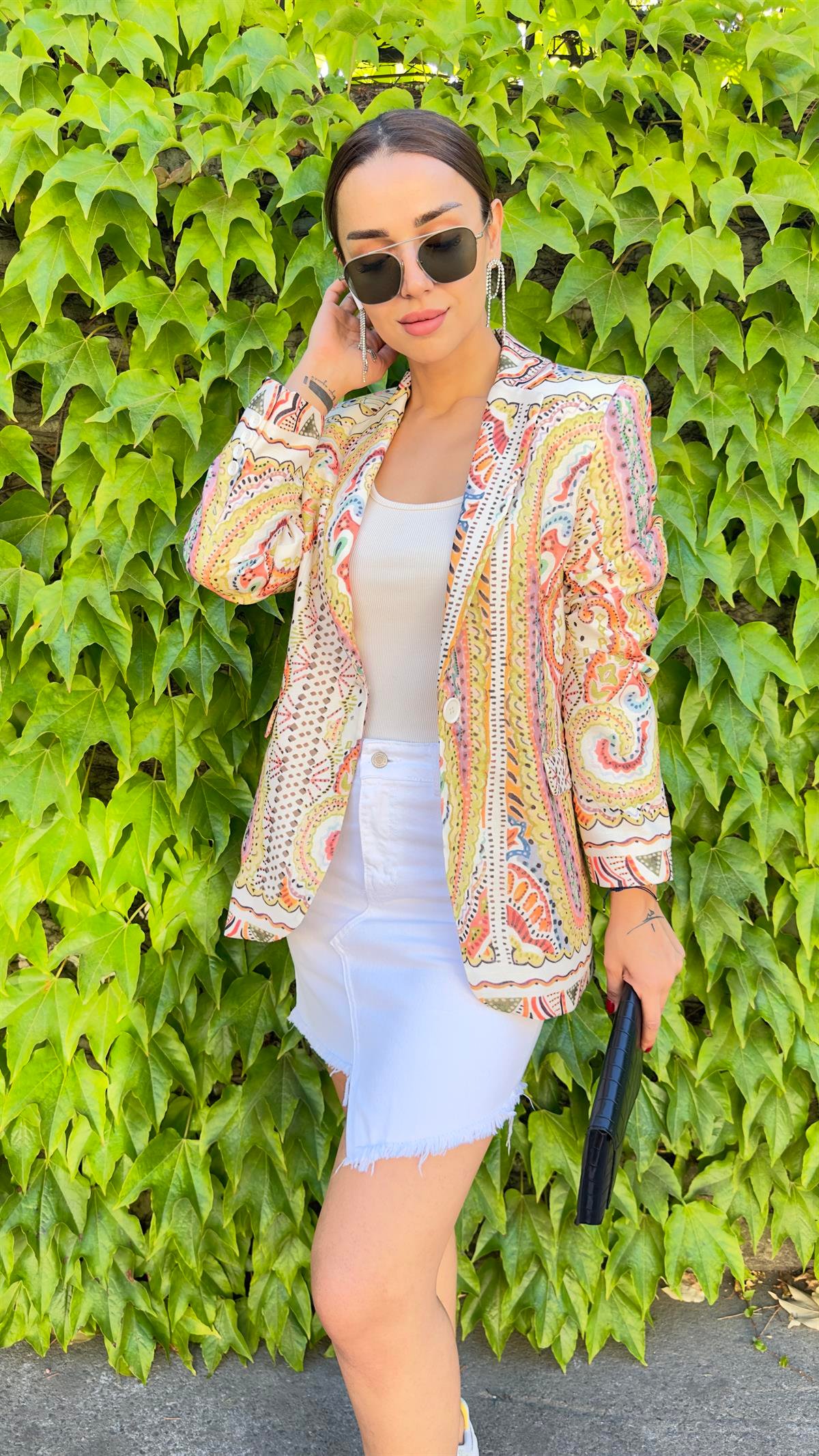 Etnik Desenli Blazer Ceket