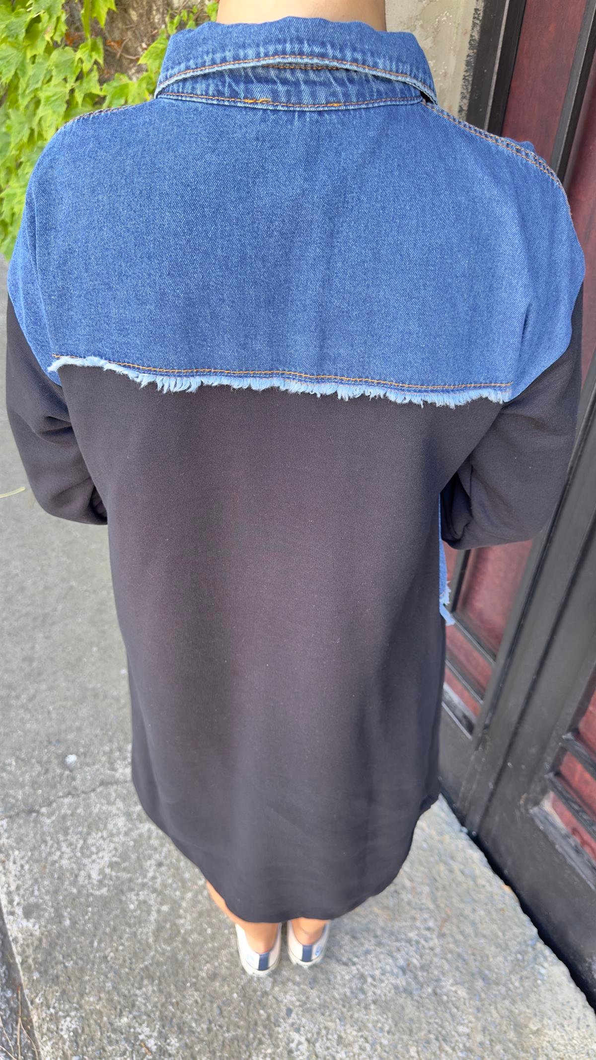 Kot Detay Siyah Tasarım Sweat Elbise