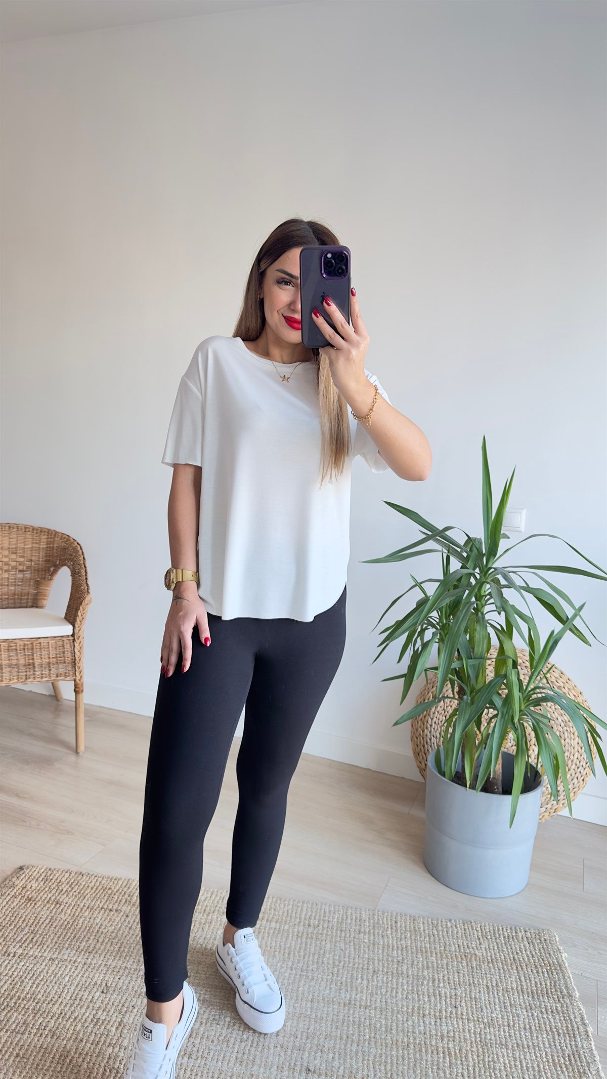 Dikişsiz Modal Kumaş Beyaz Tshirt