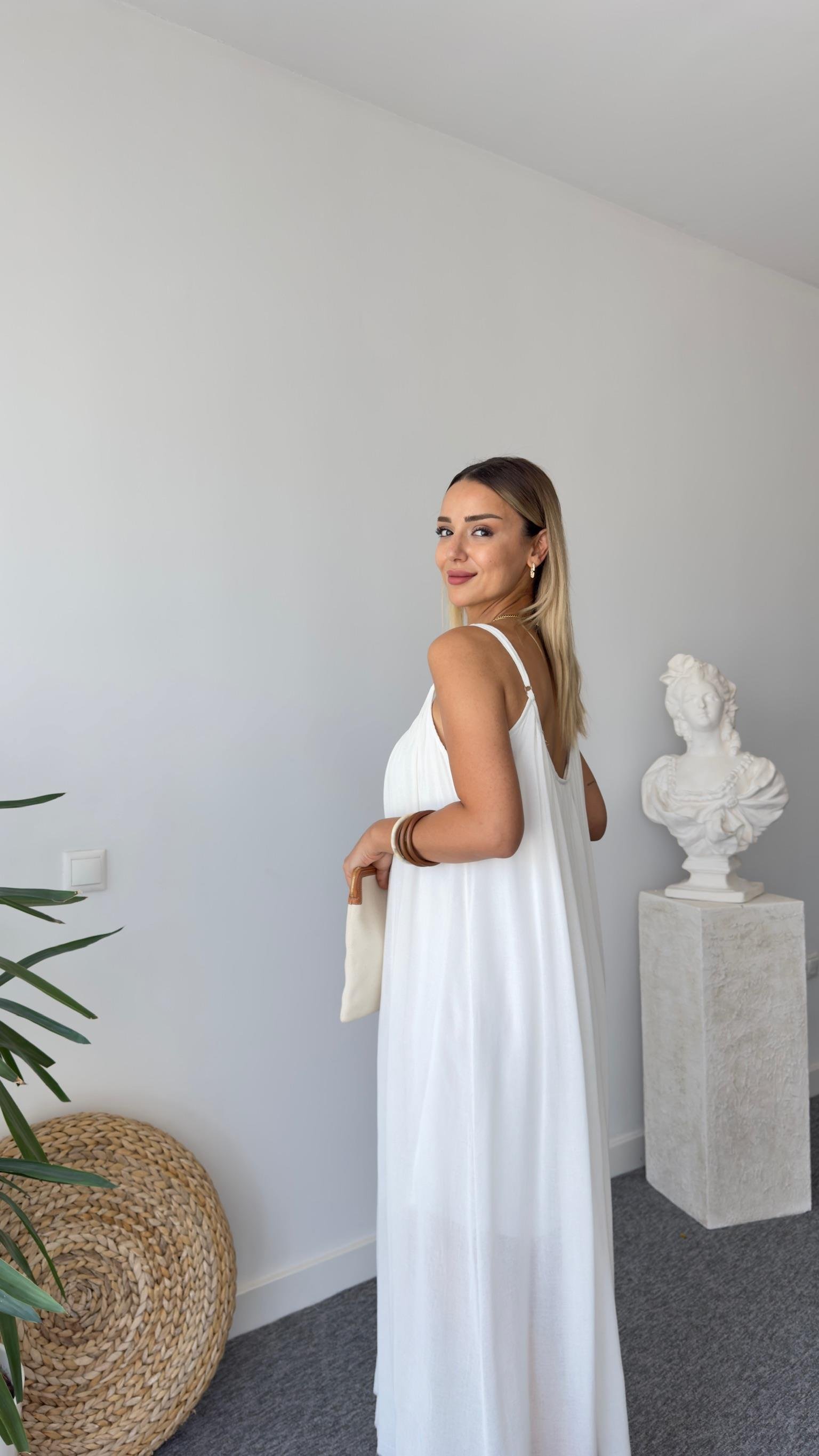 Pamuklu Astarlı Beyaz  Maxi Elbise Beyaz