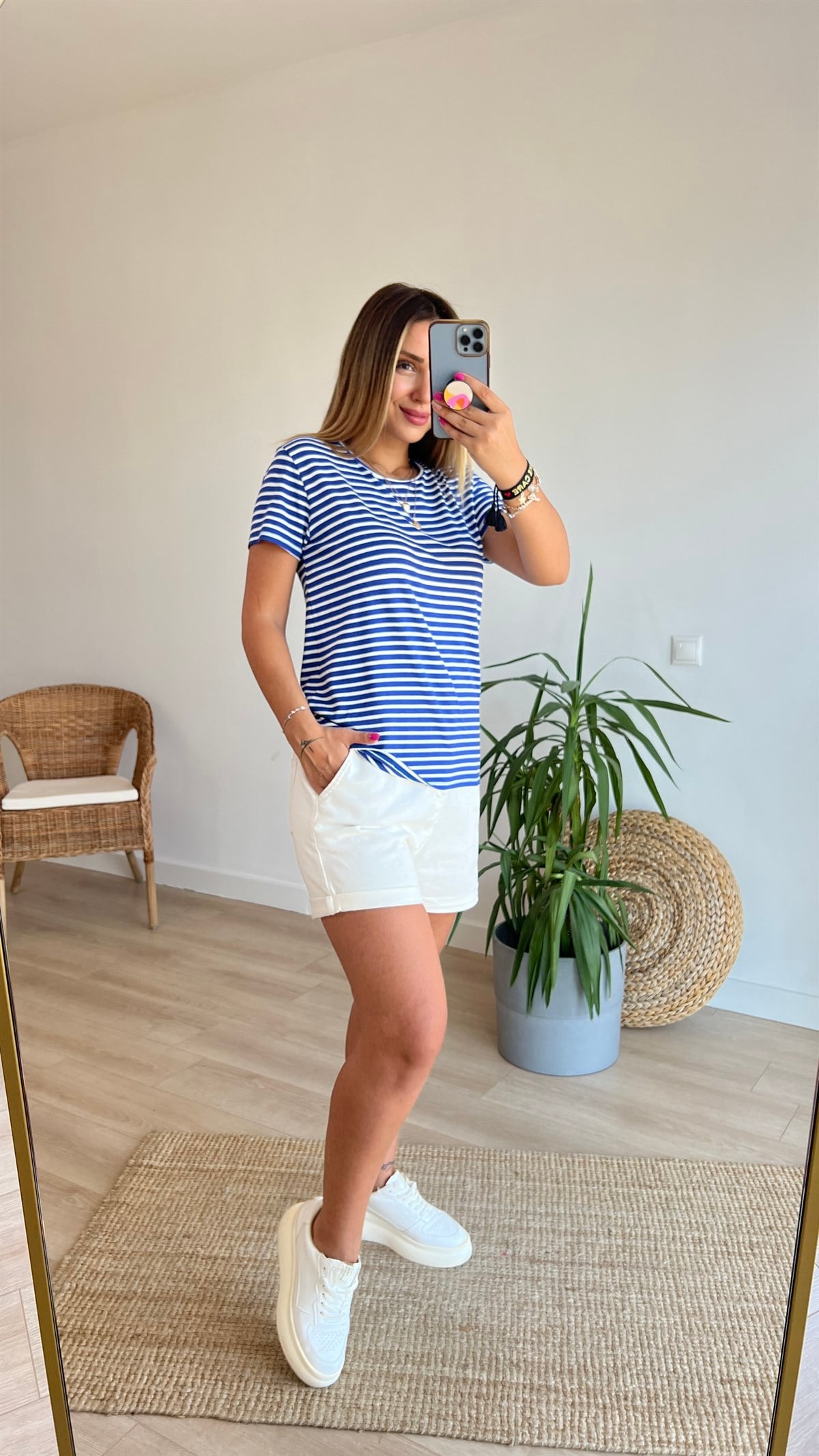 Çizgili Lacivert Basic Tshirt
