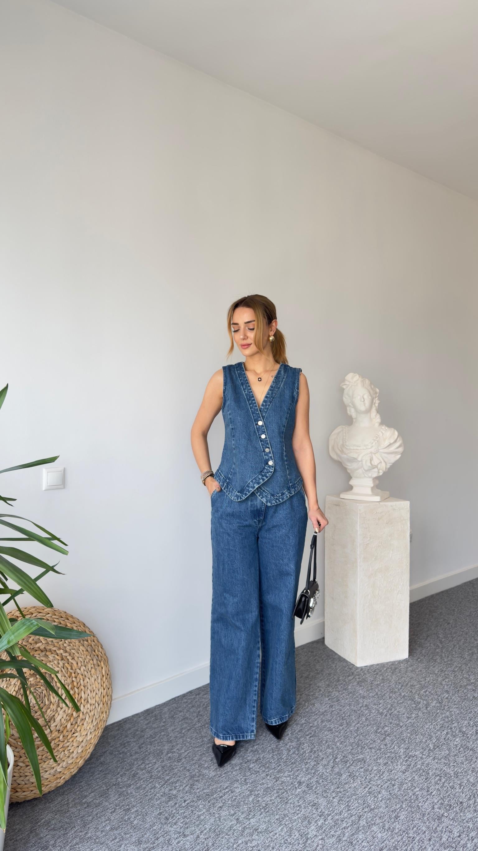 Elite Mavi Yelekli Jean Takım