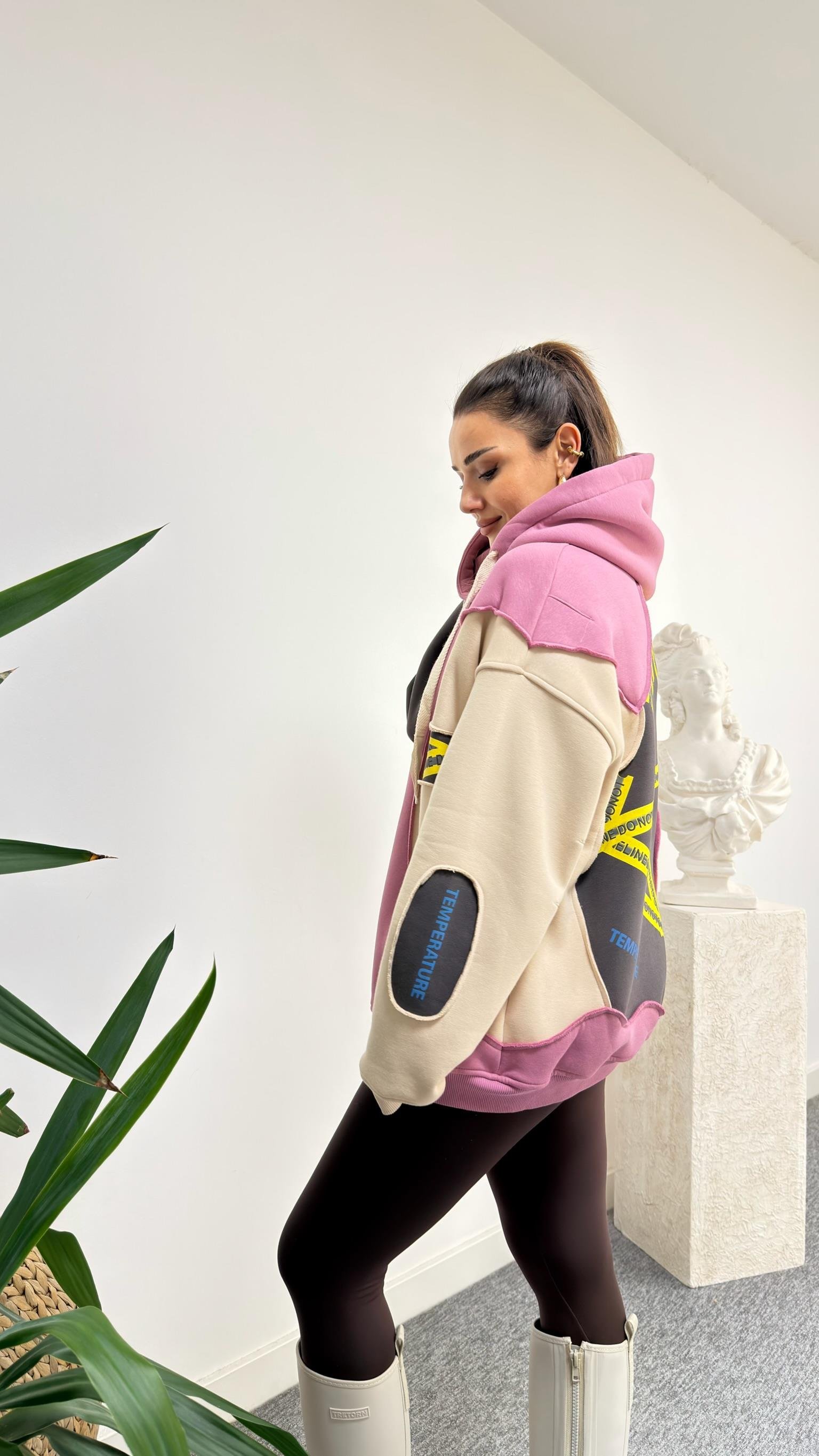 Off Renk Geçişli Kapüşonlu Sweatshirt