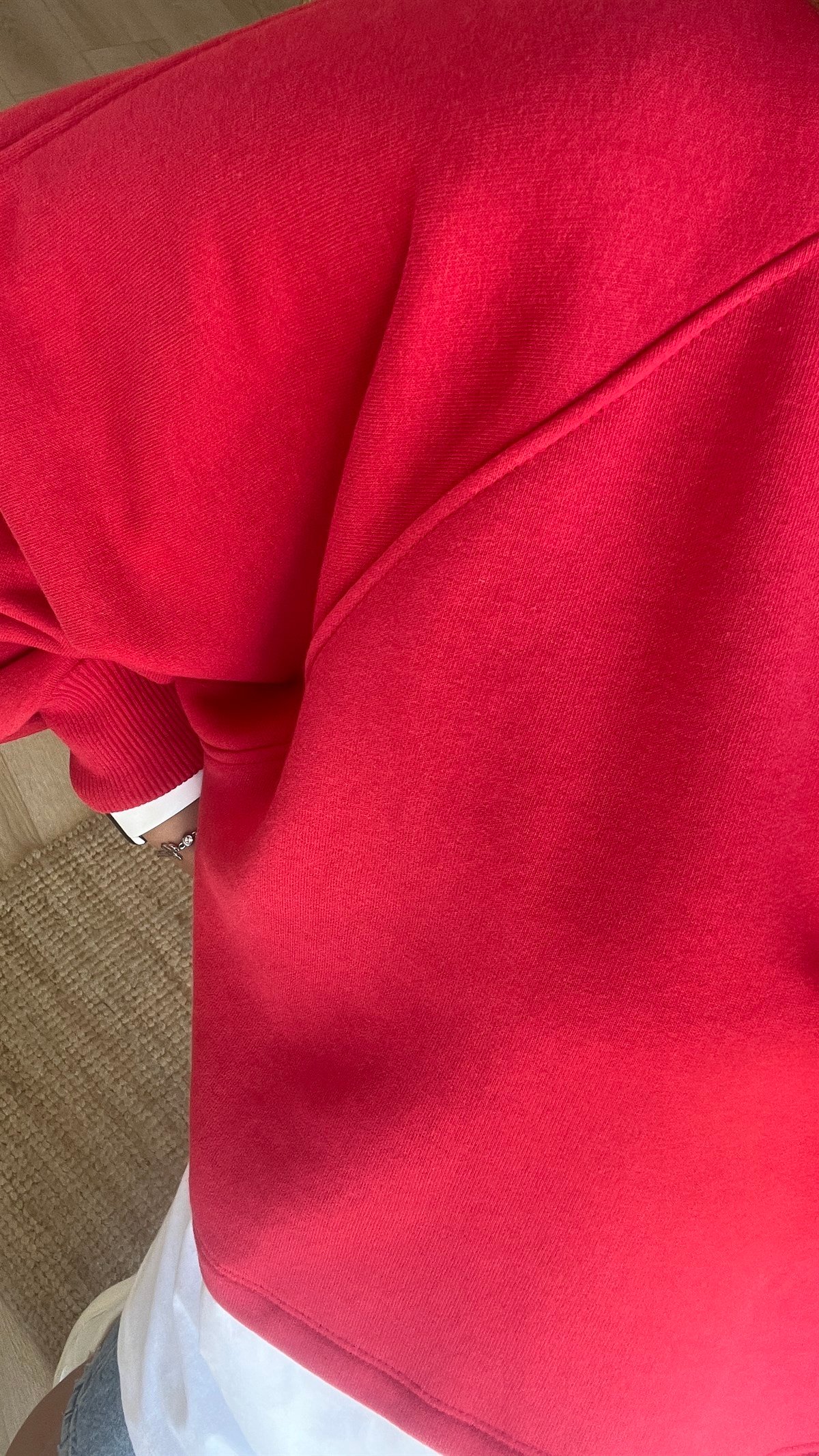 Balıkçı Yaka Tshirt Detaylı Kırmızı Sweat