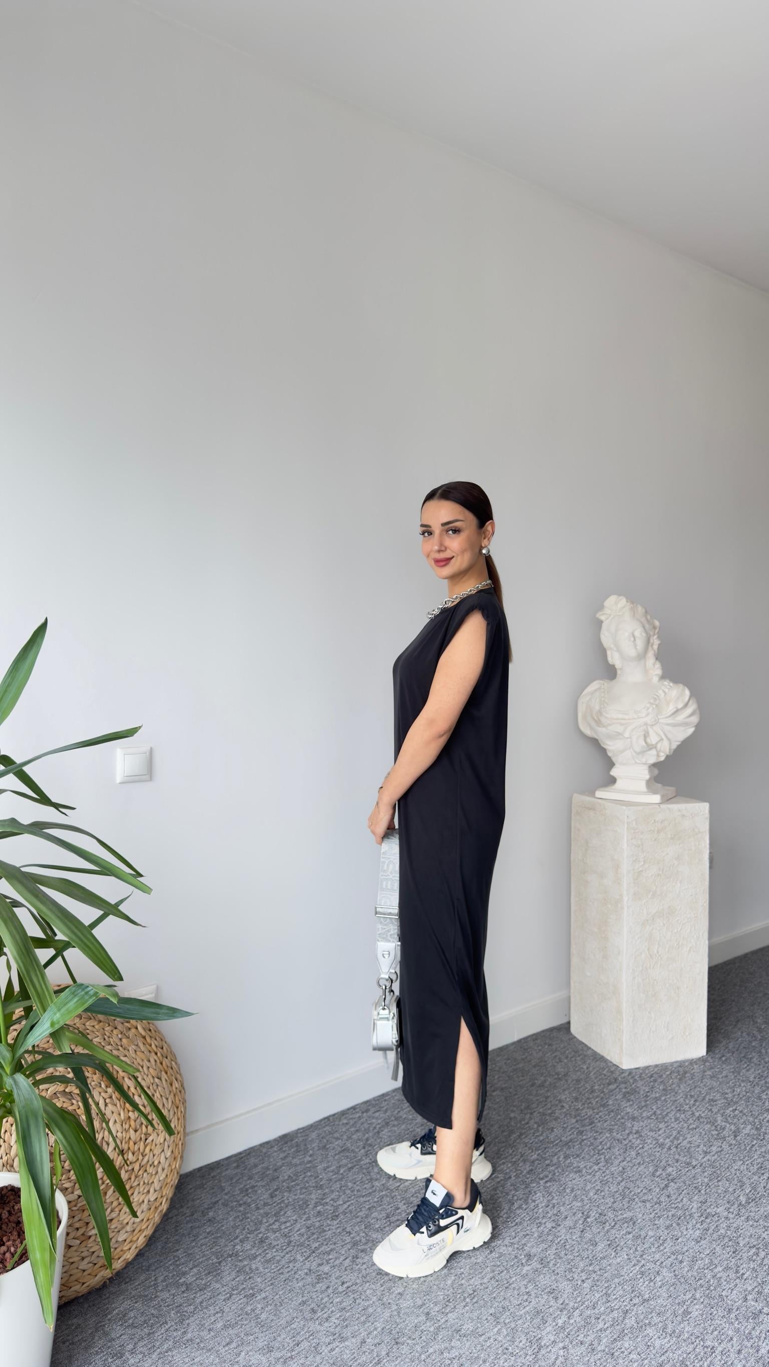 Modal Kumaş Yırtmaçlı Basic Elbise