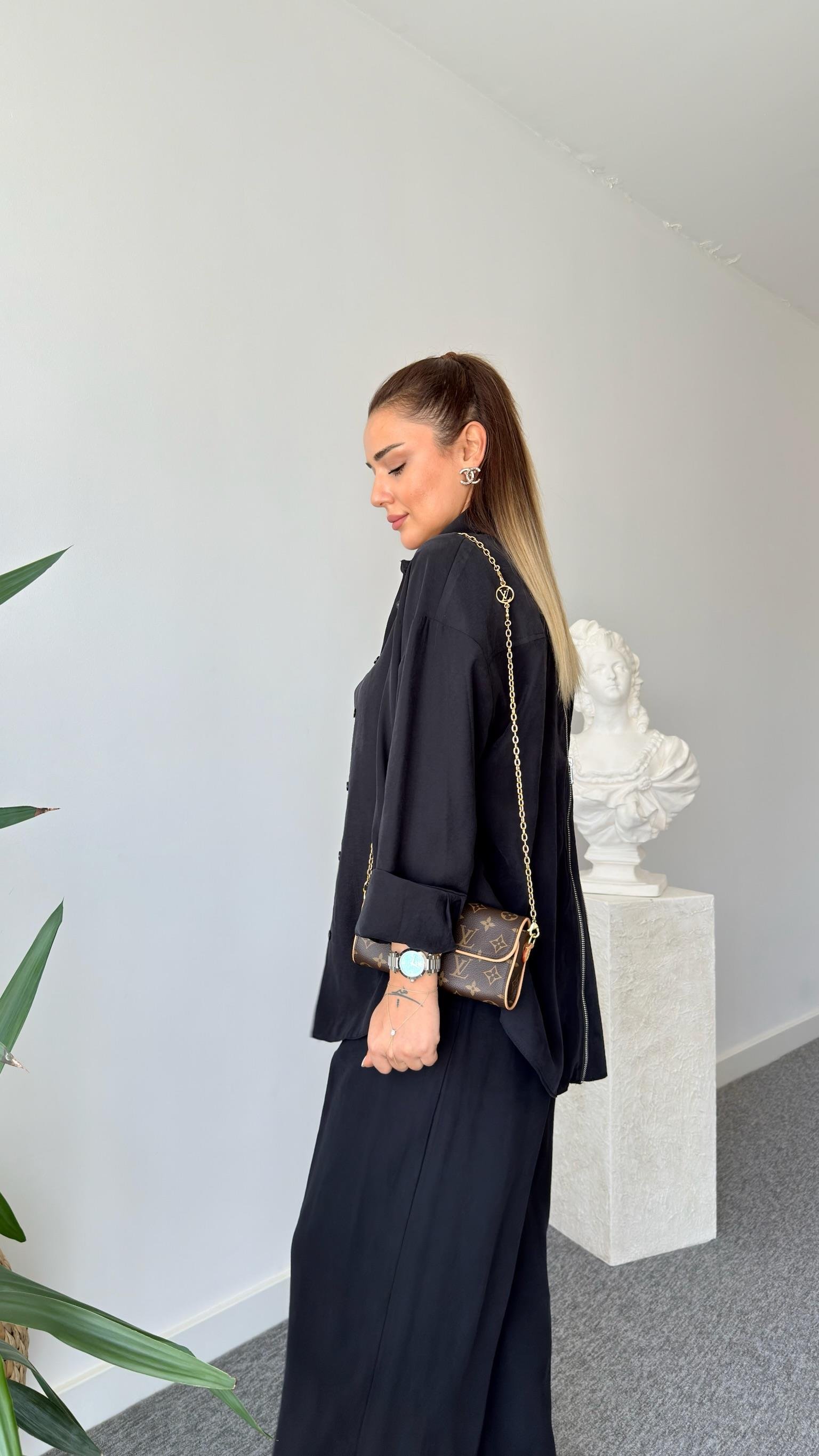 Siyah Zegan Sırt Fermuarlı Tensel Takım