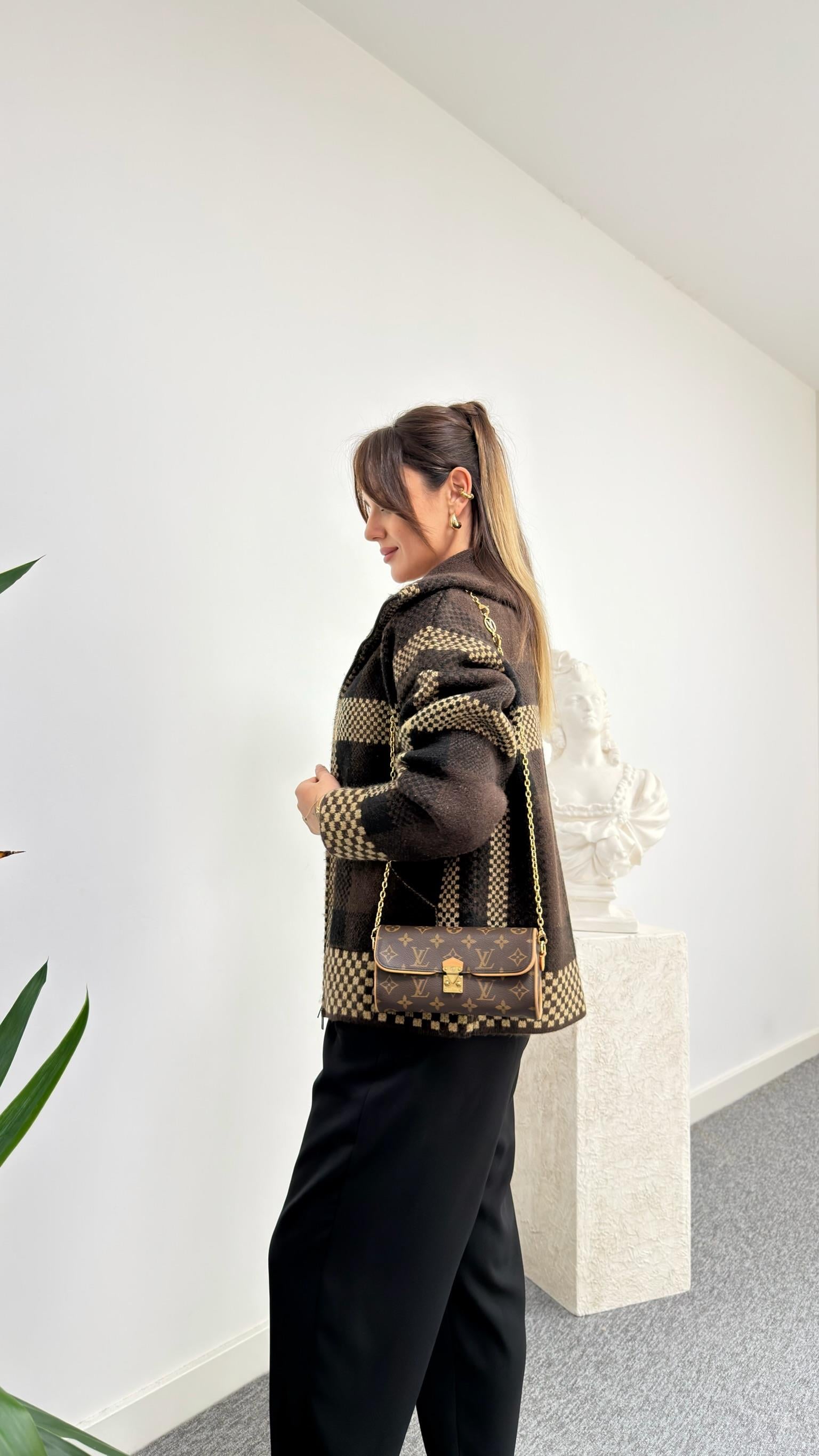 Kahve Wumo Ekoseli Premium Triko Hırka