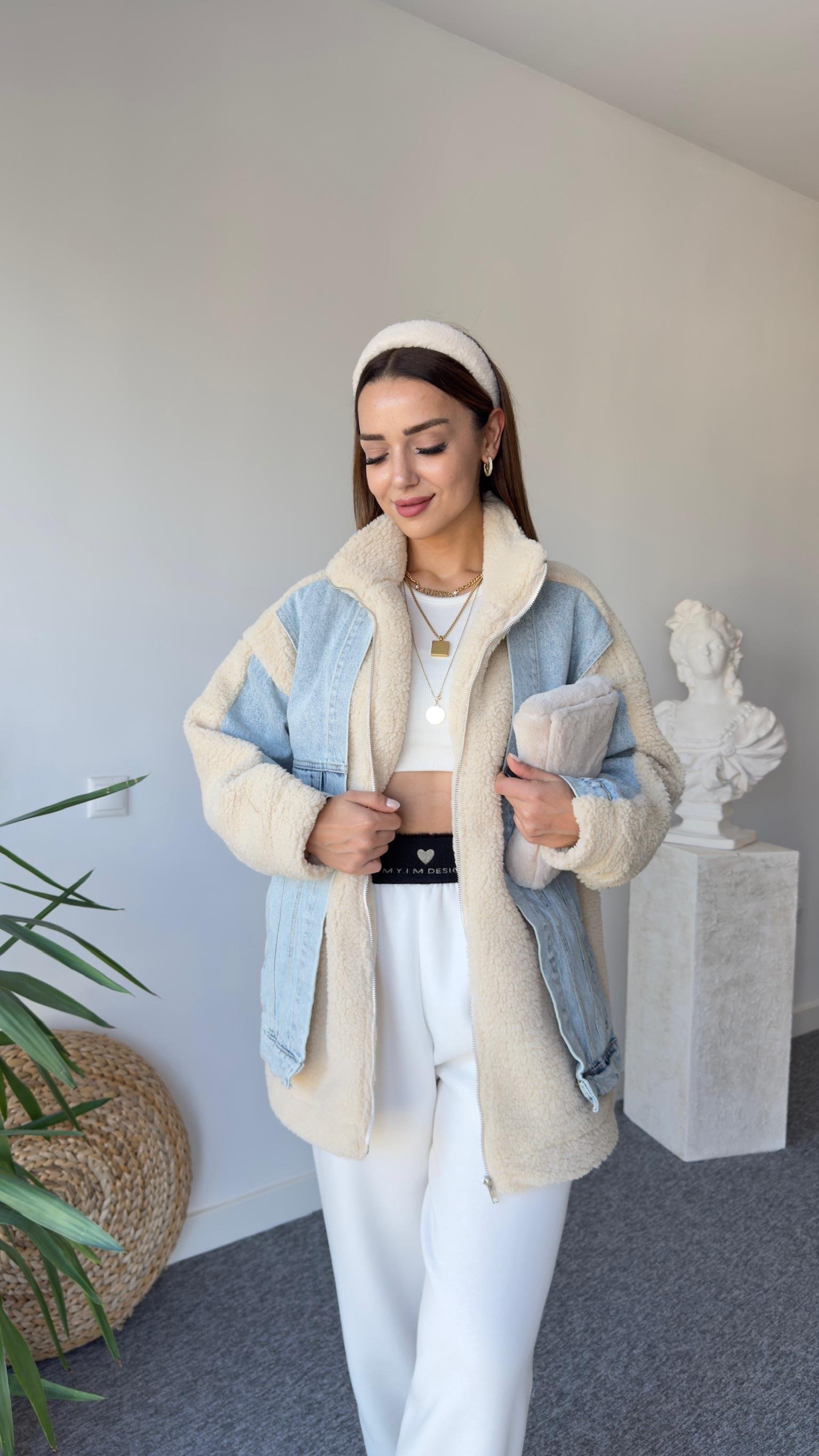 Salaş Kot Garnili Peluş Mont
