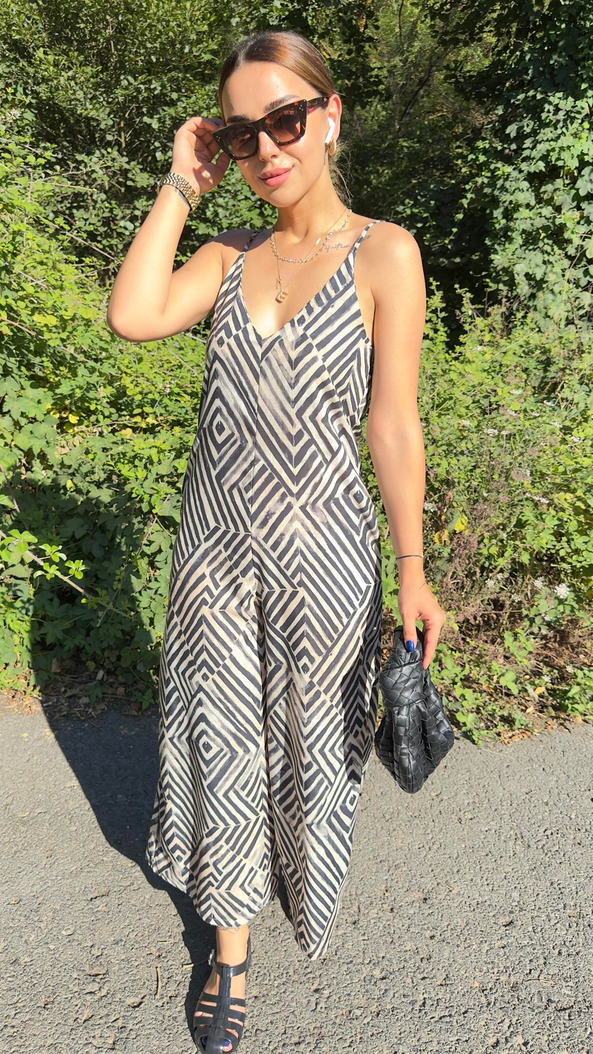 Çizgi Desenli Tulum