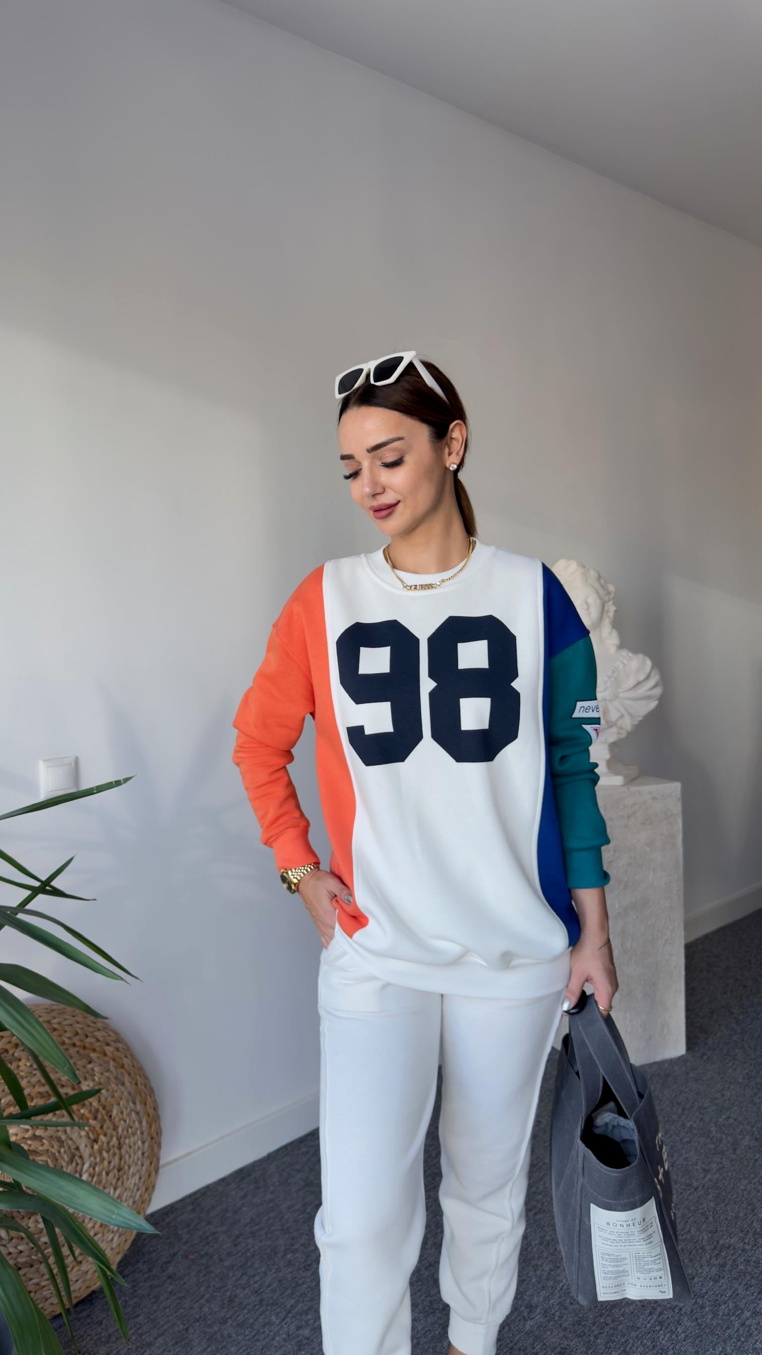 98 Baskılı Renkli Sweatshirt