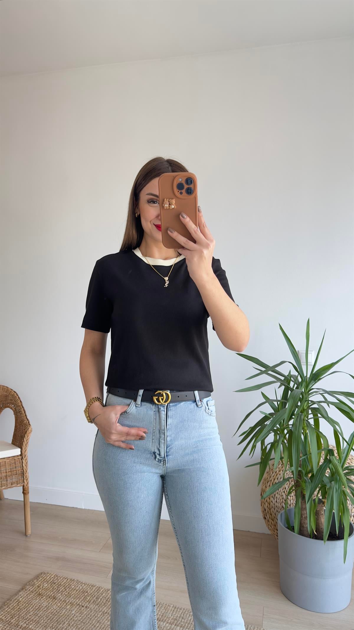 Ters Ribana Siyah Massi Tshirt