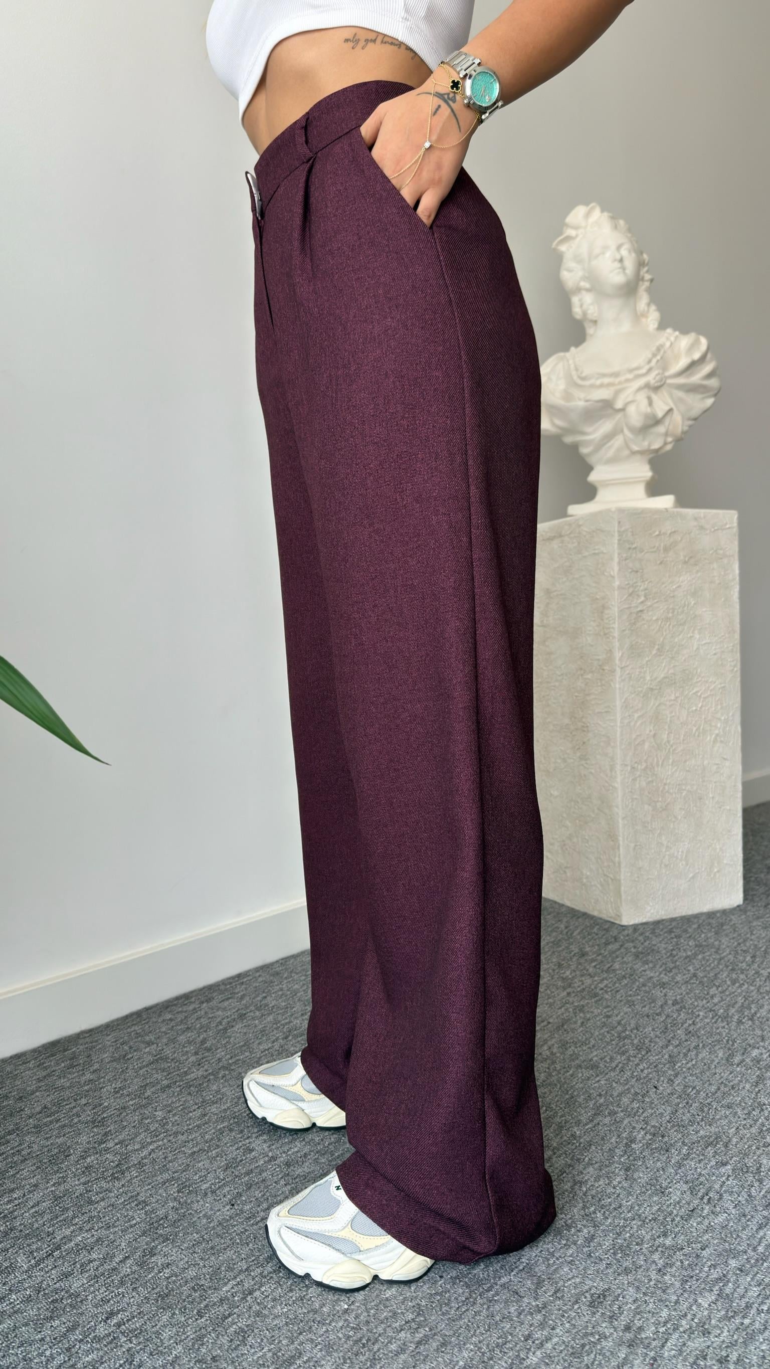 Yün Efekt Bordo Palazzo Pantolon