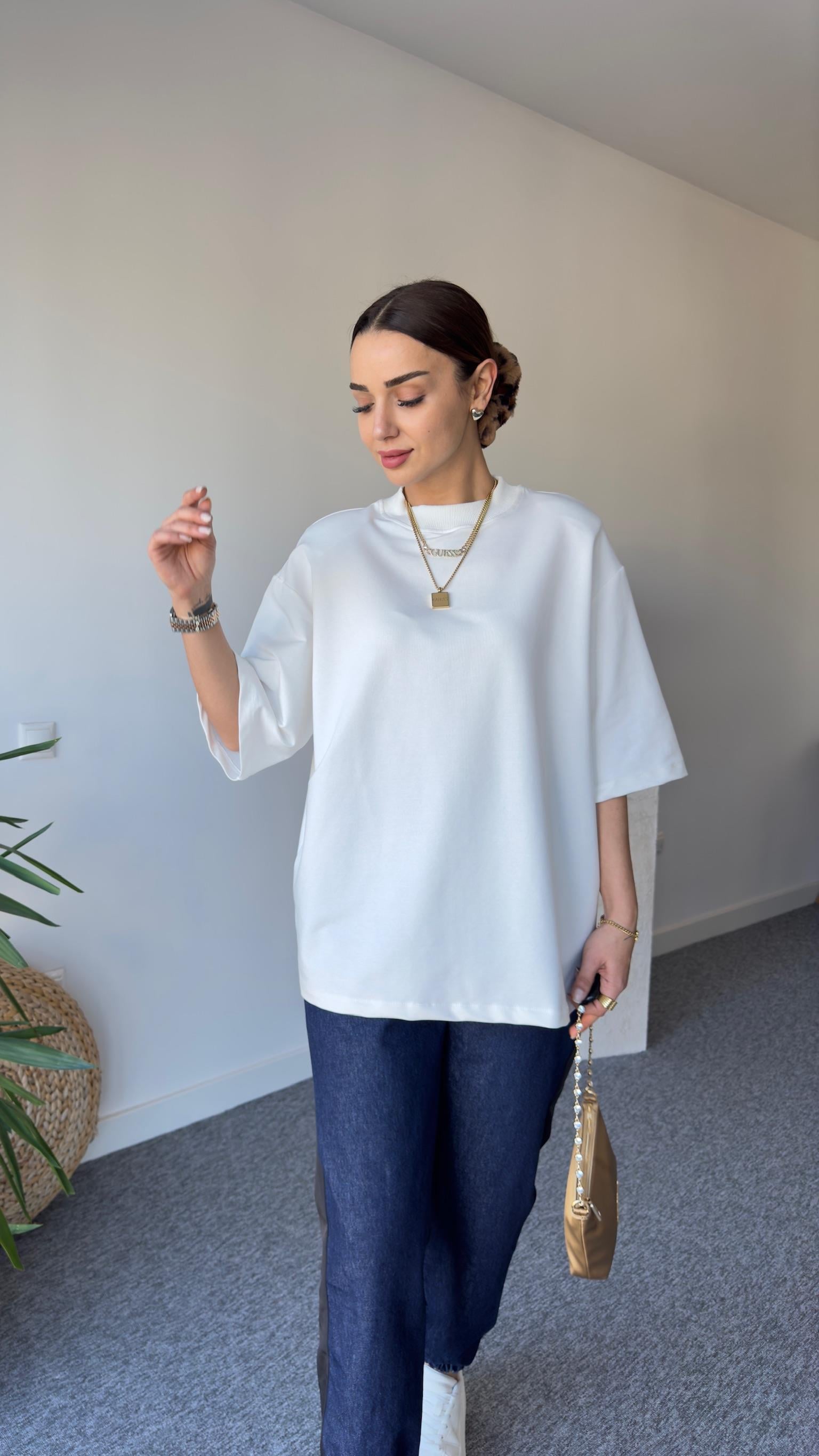 Vatkalı Premıum Beyaz Basic Tshirt