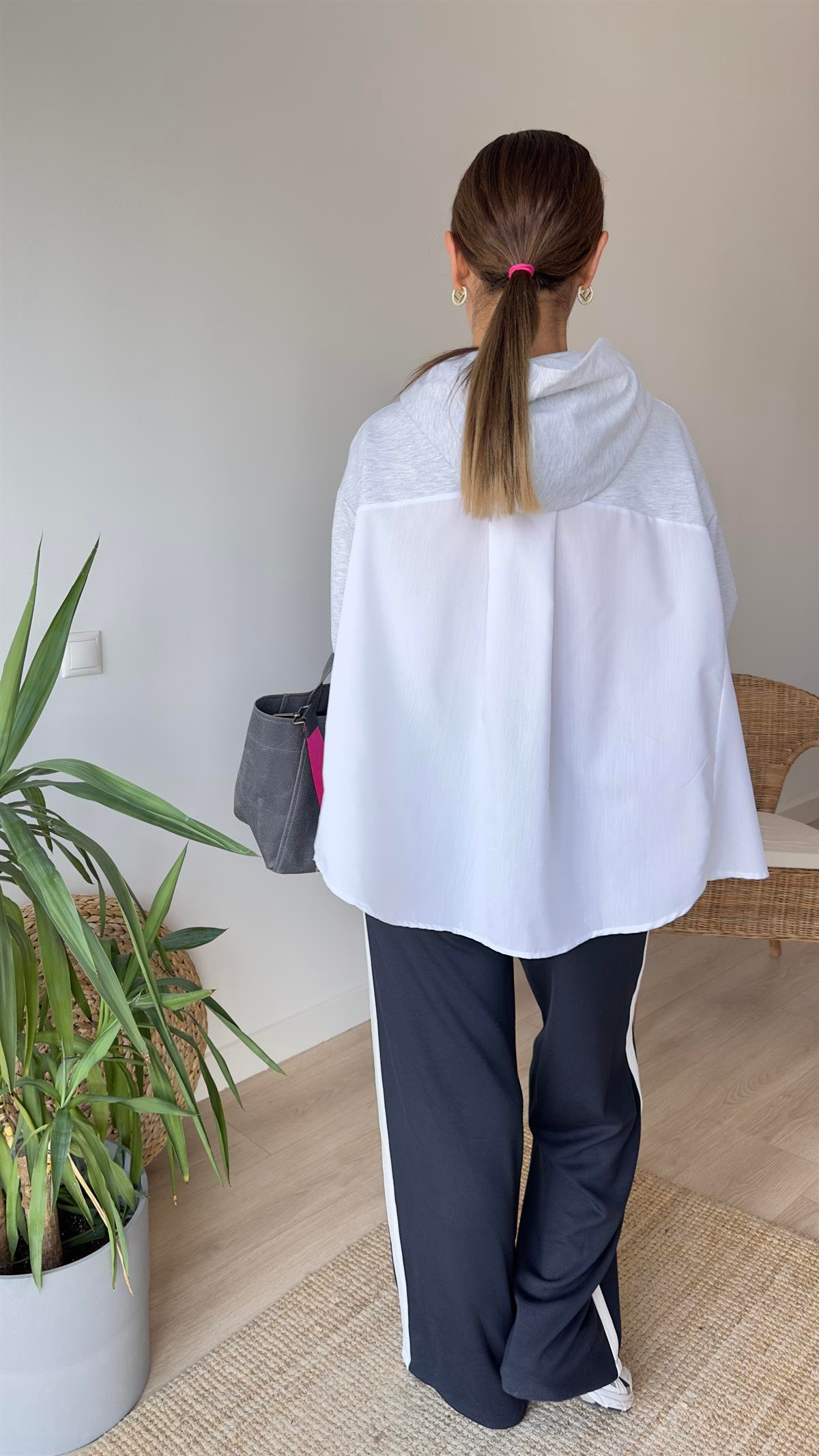 Zra Model Sırtı Poplin Kapüşonlu Gri Sweat