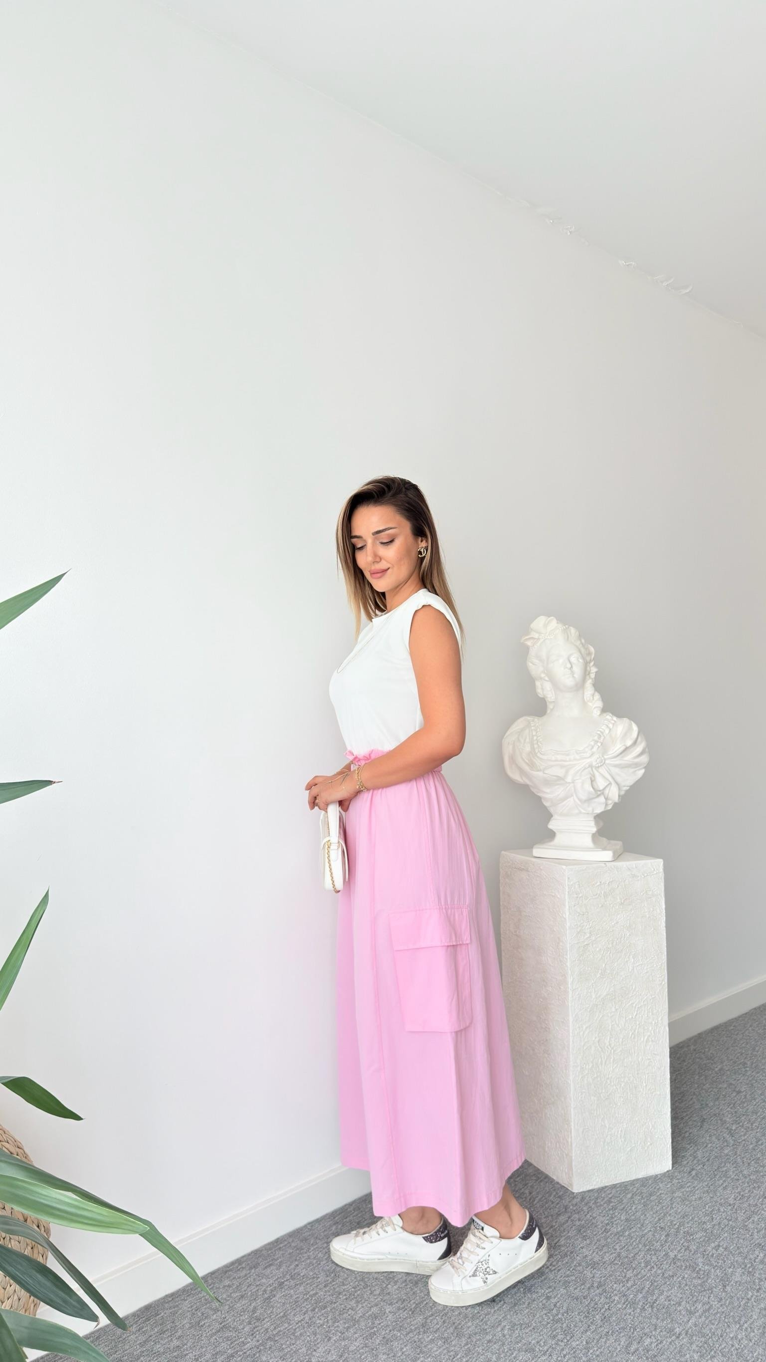 Altı Pembe Poplin Detaylı Elbise