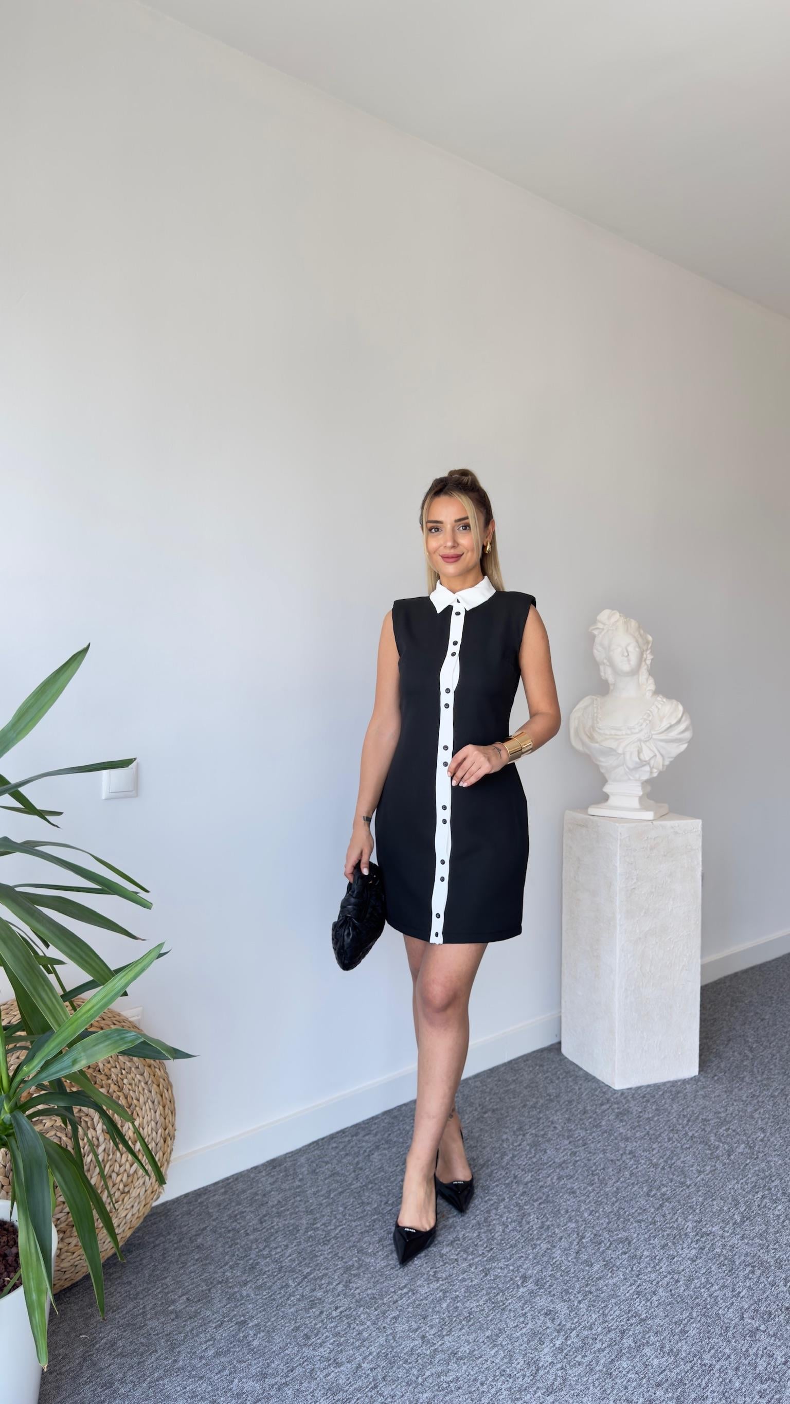 Zra Model Şerit Detaylı Siyah Elbise 