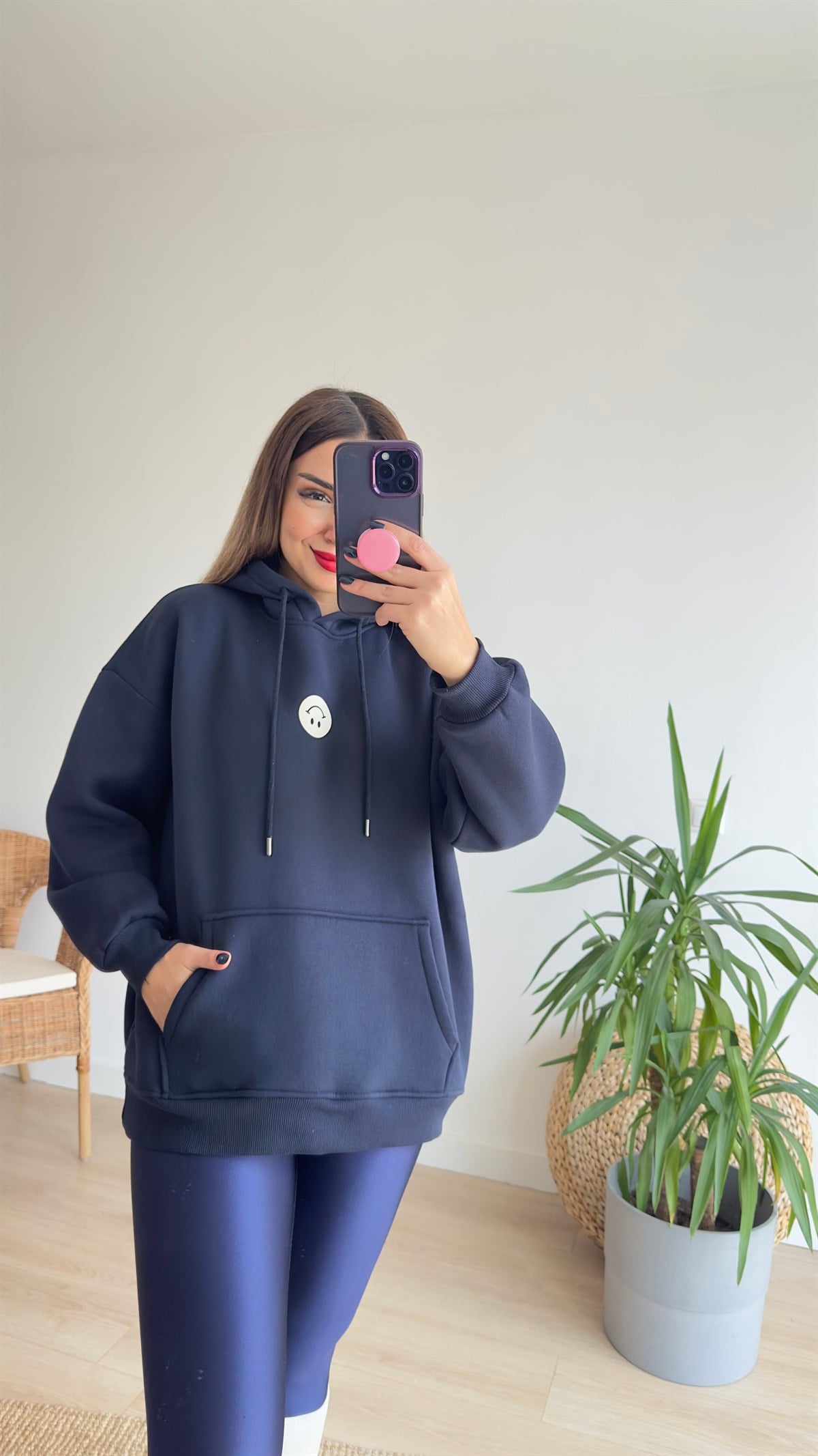 Gülücük Baskılı Şardonlu Lacivert Sweat