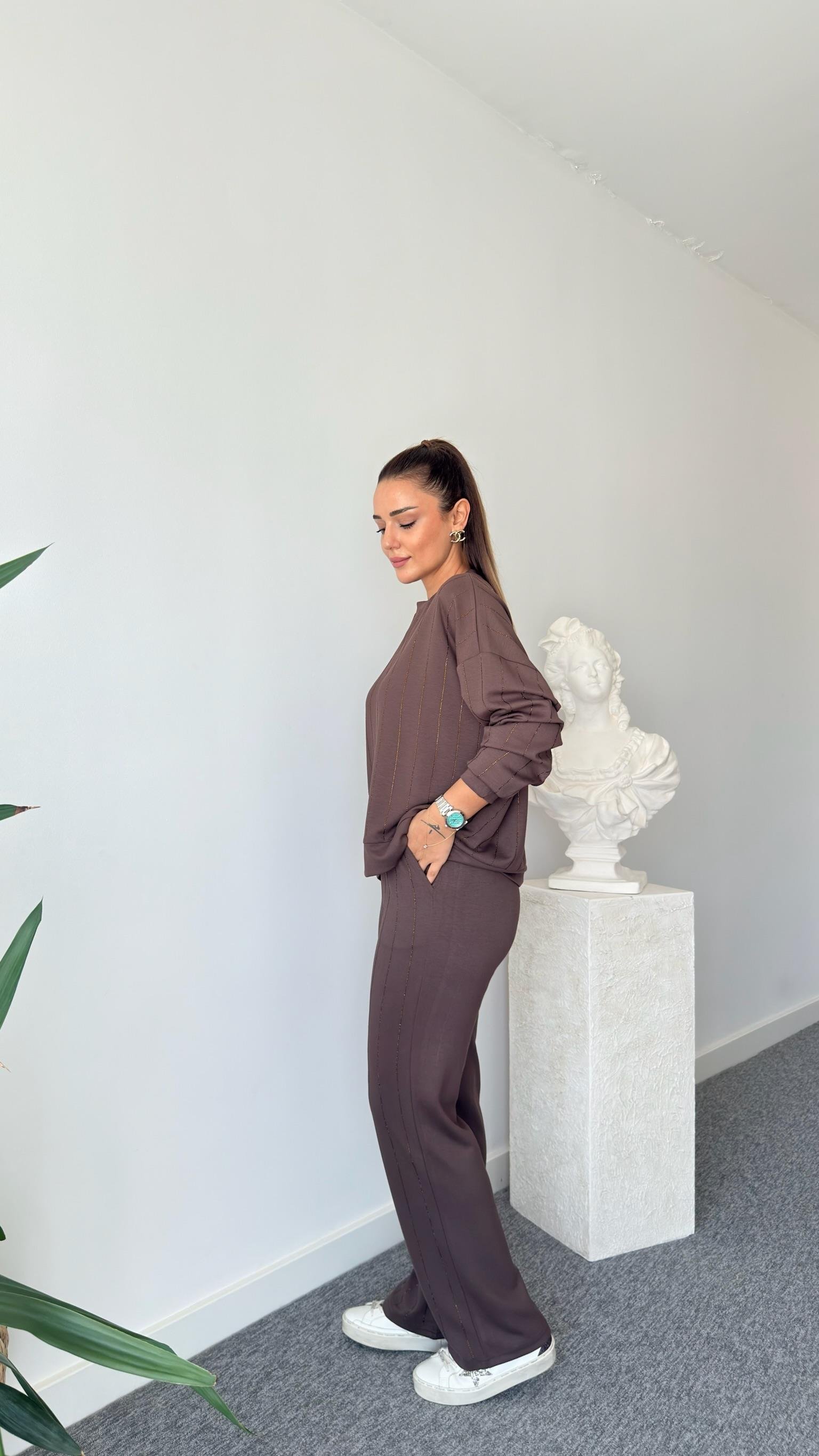 Kahve Jera Taşlı Modal Takım