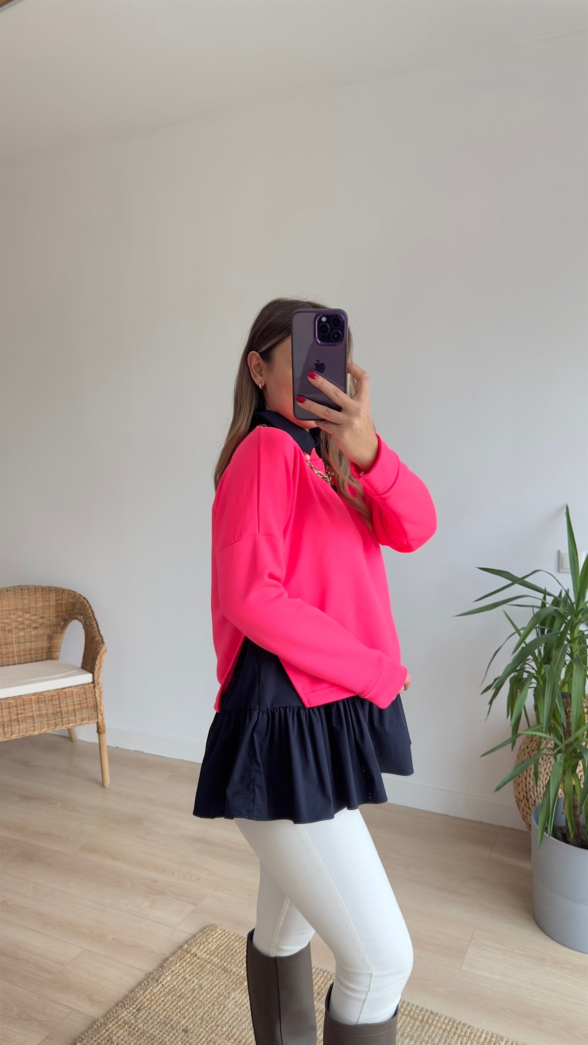 Gömlek Detaylı Neon Sweat
