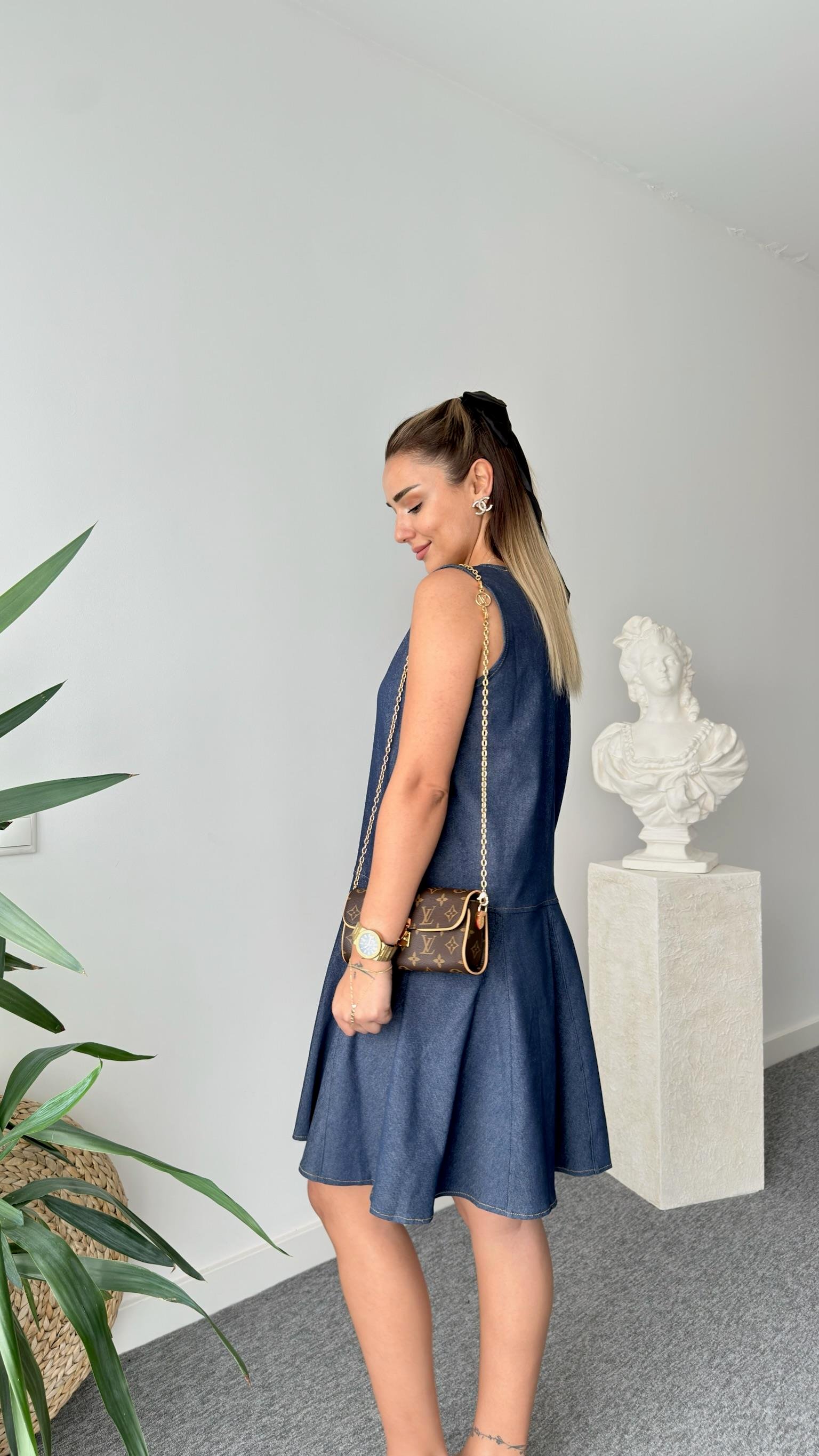 Holde Kolsuz Likralı Jean Elbise 